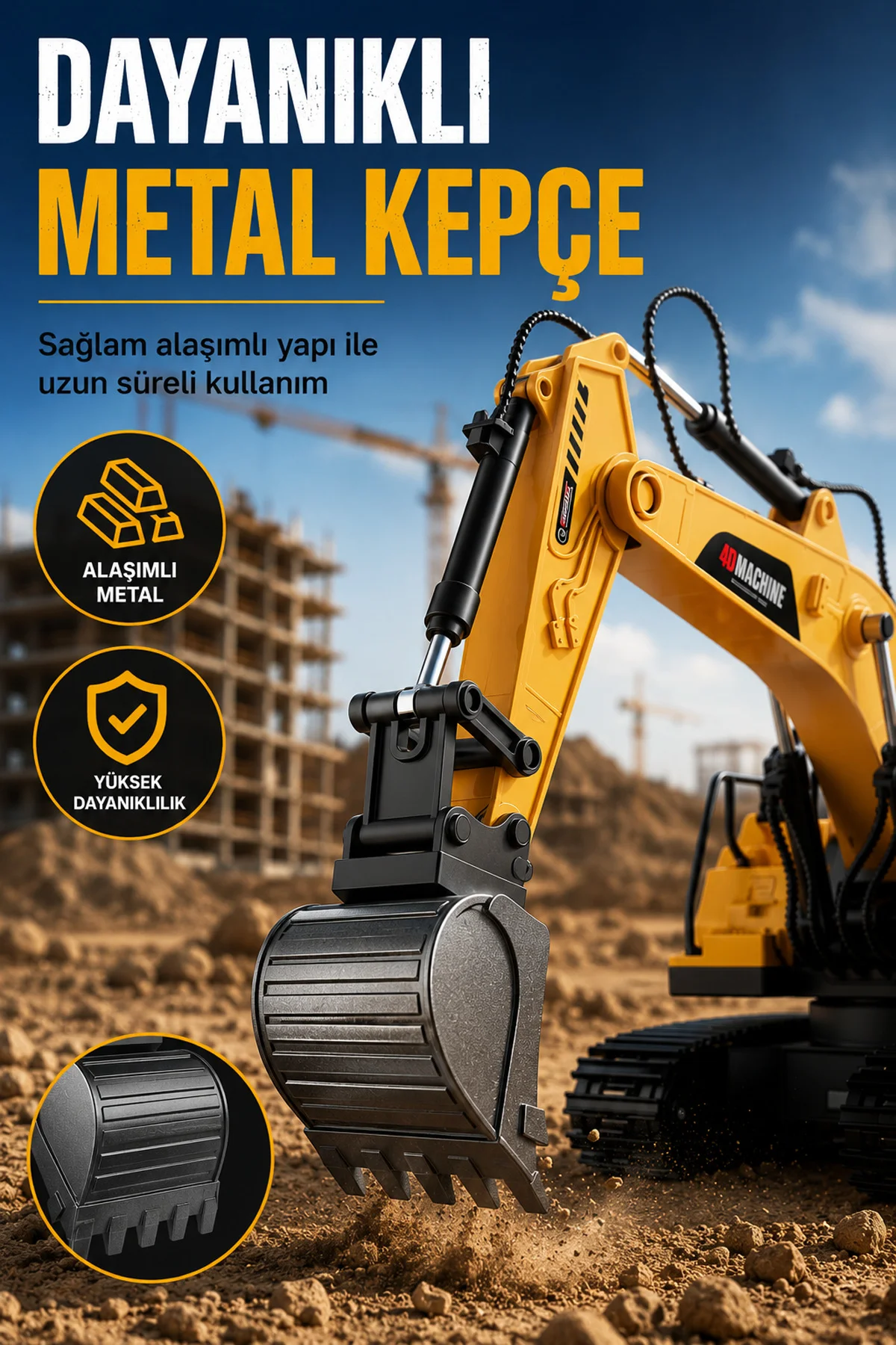 Buharlı Işıklı Sesli Metal Alaşım Excavator Uzaktan Kumandalı RC 