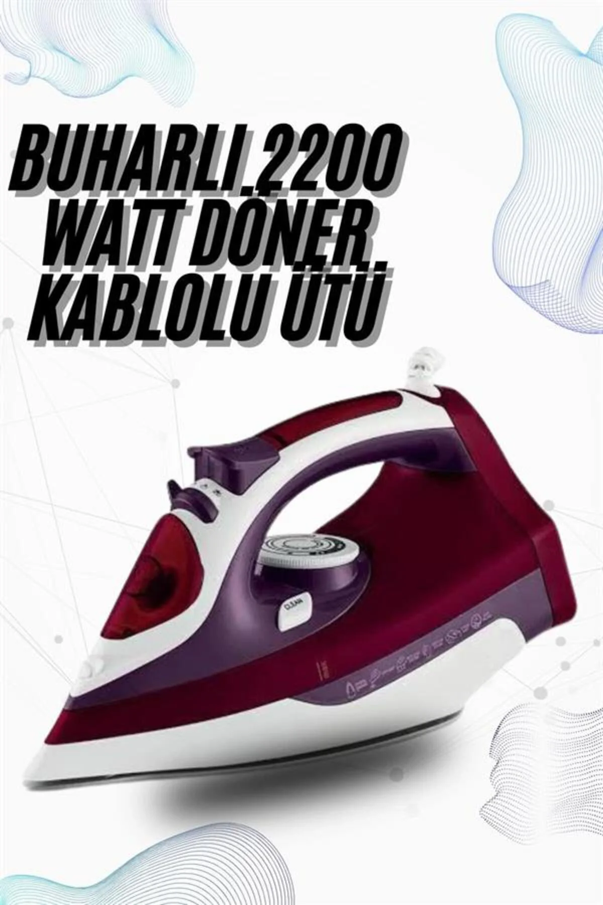 Buharlı Kablolu Ütü 2200 Watt Kireçlenme Önleyici Şok Buharlı