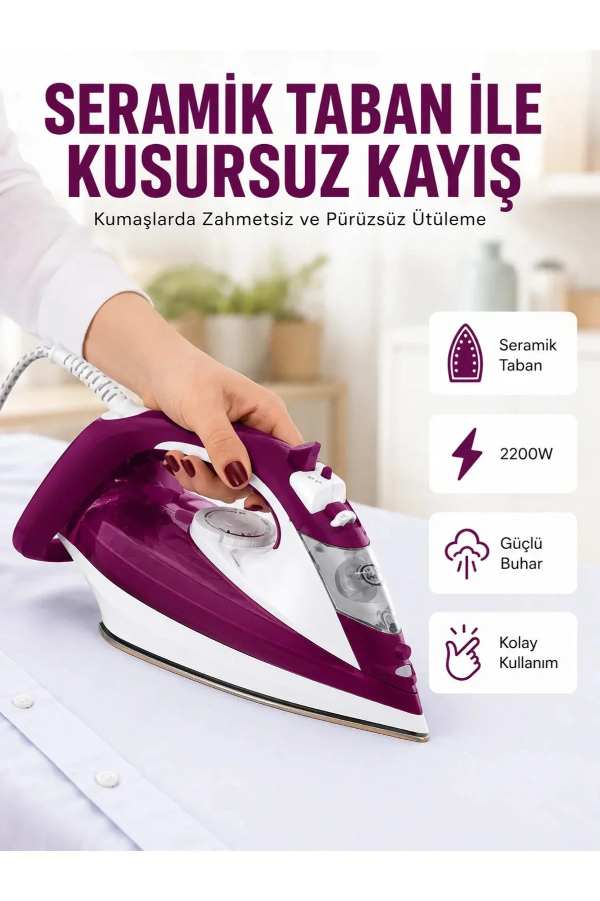 Buharlı Kablolu Ütü 2200 Watt Önleyici Şok Buharlı Yeni Nesil Buharlı Kablolu Ütü 2200 Watt Önleyici Şok Buharlı Yeni Nesil