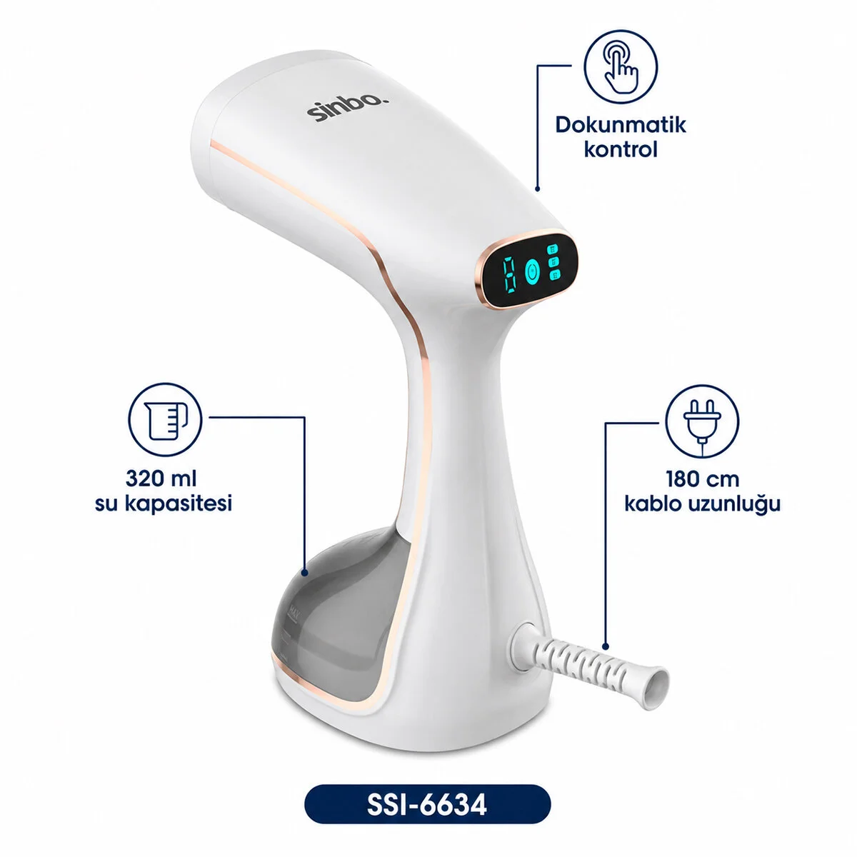 Buharlı Kırışıklık Giderici Dik Ütü 2 Mod 320ML Su Kapasite Dk 26G Buhar Dokunmatik Ekran SSI-6634