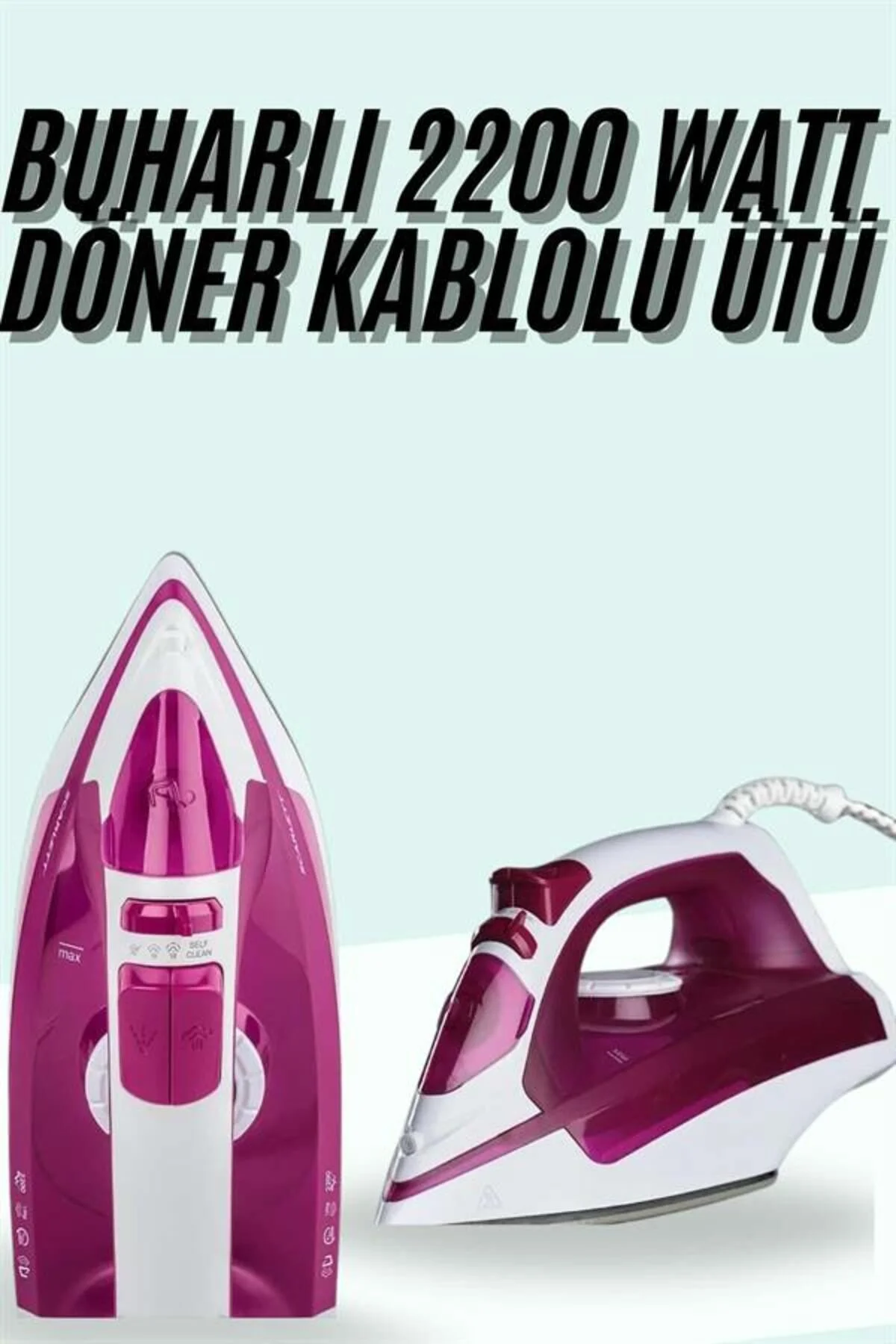 Buharlı Ütü 2200 Watt Seramik Tabanlı Taşınabilir Kablolu Ütü - Görsel 2