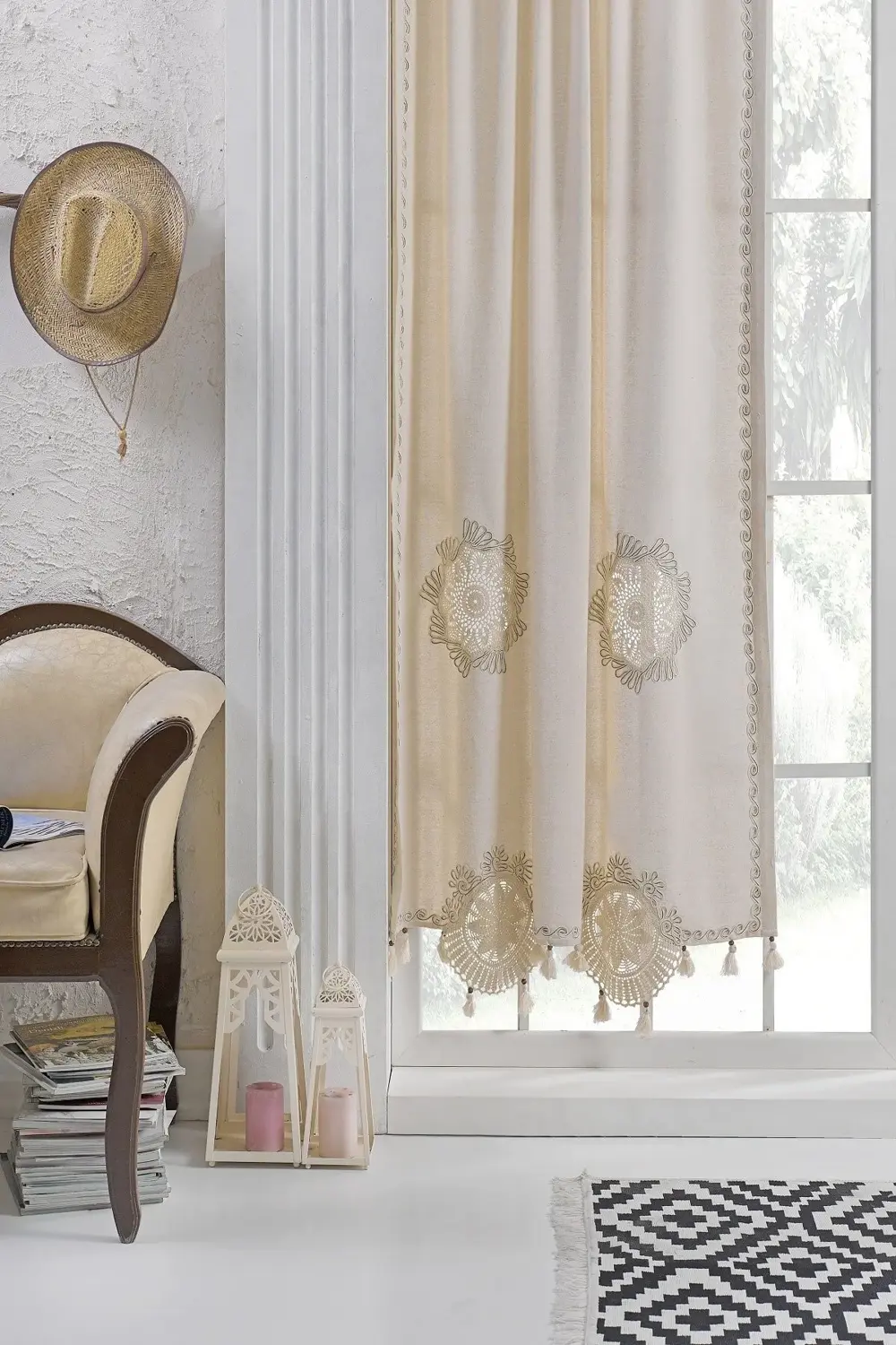 Buldan Işi El Dantelli Keten Perde