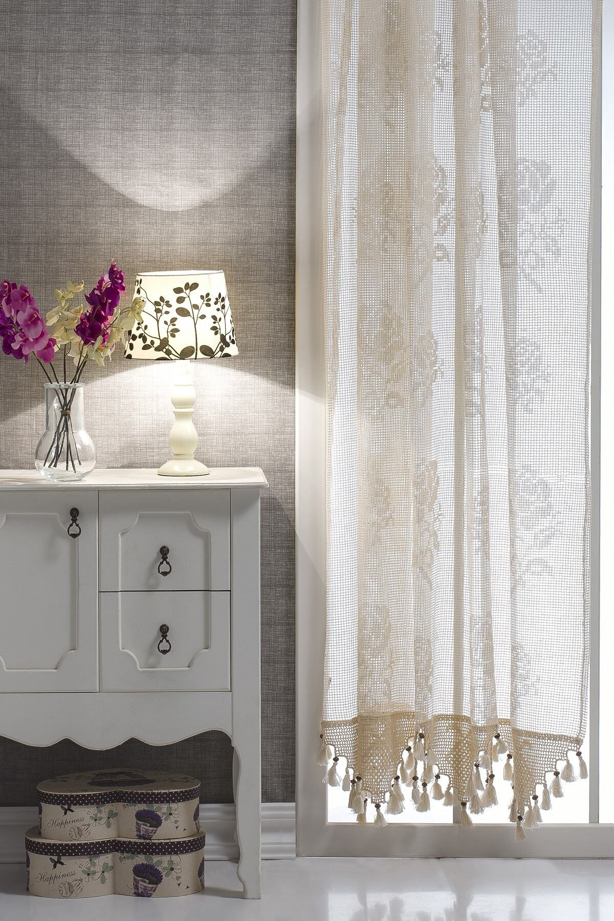 Buldan Işi Gül Desenli Tül Perde