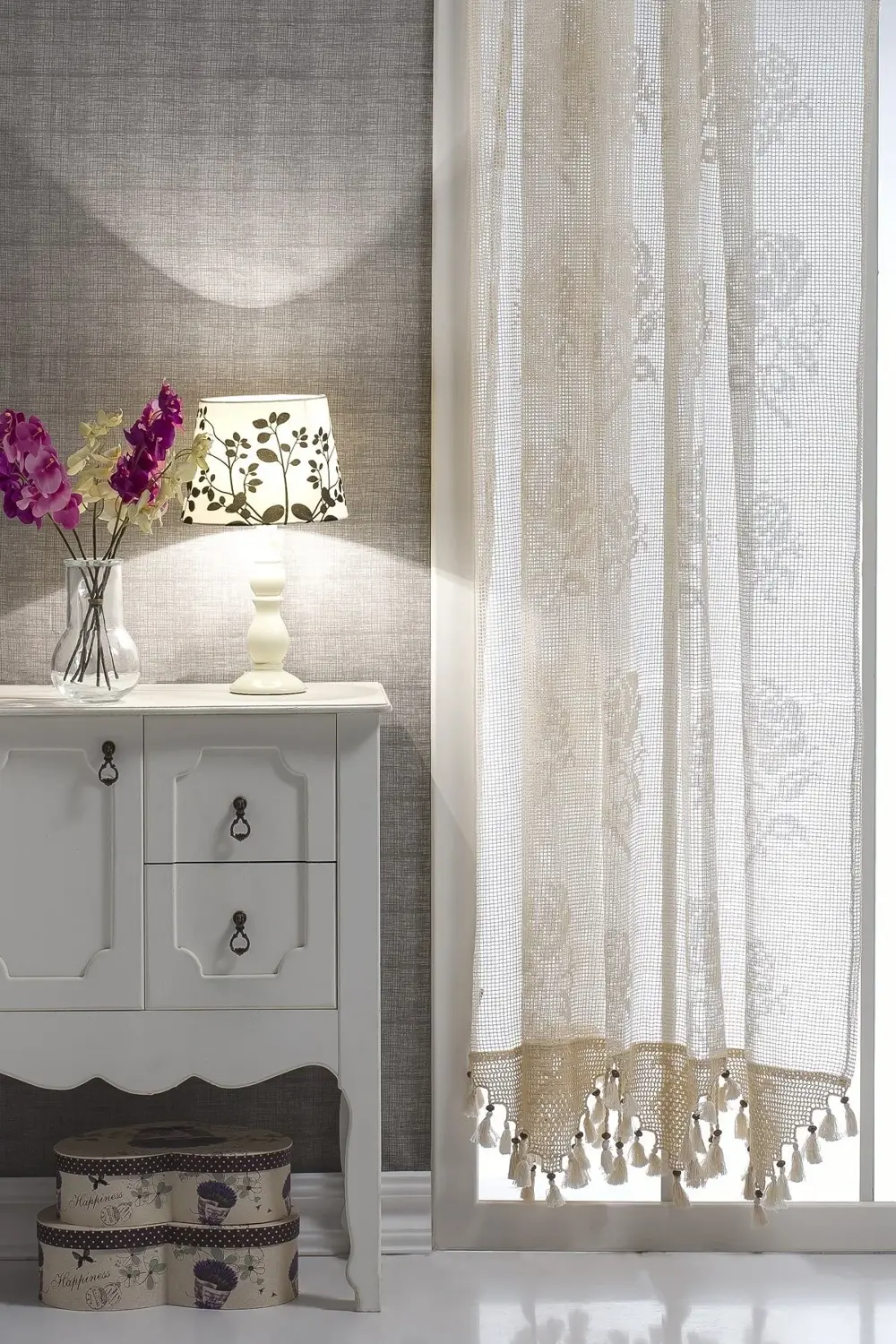 Buldan Işi Gül Desenli Tül Perde