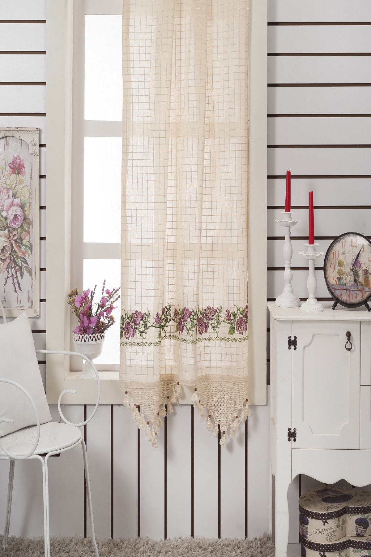 Buldan Işi Kaneviçeli Perde Lila Nakış