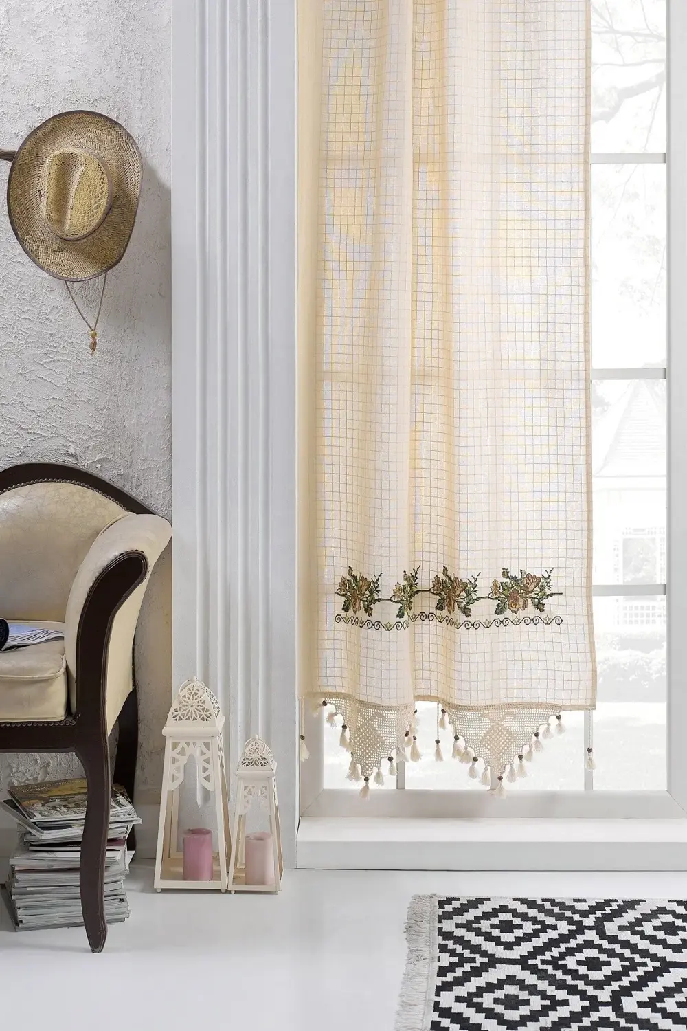 Buldan Işi Kaneviçeli Perde Kahverengi Nakış