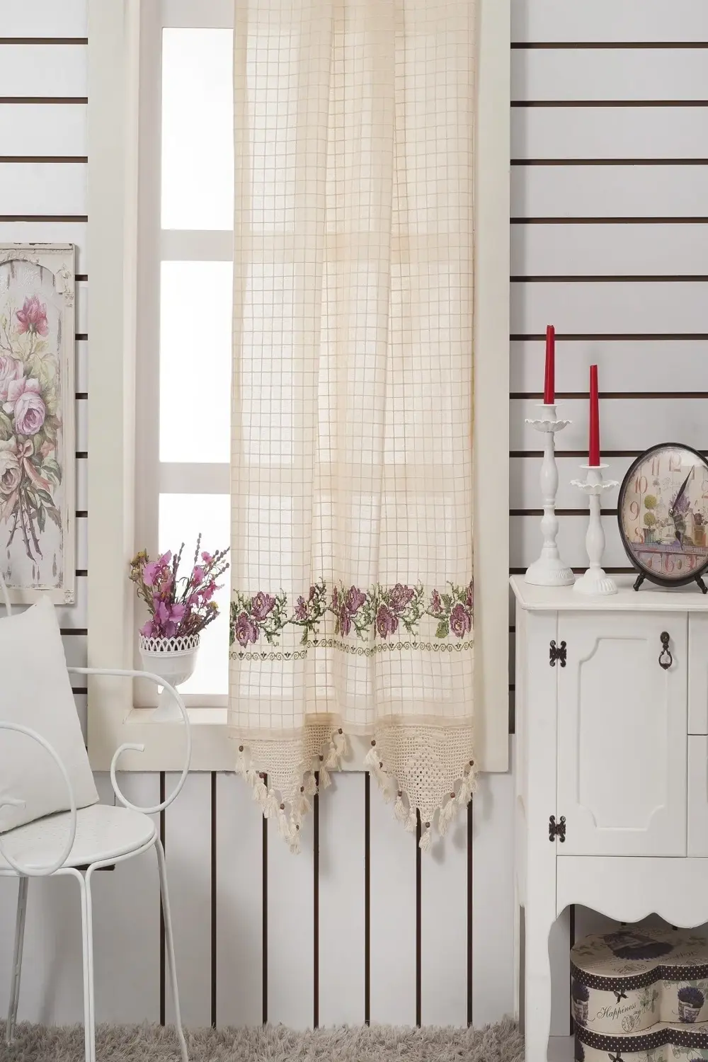 Buldan Işi Kaneviçeli Perde Lila Nakış