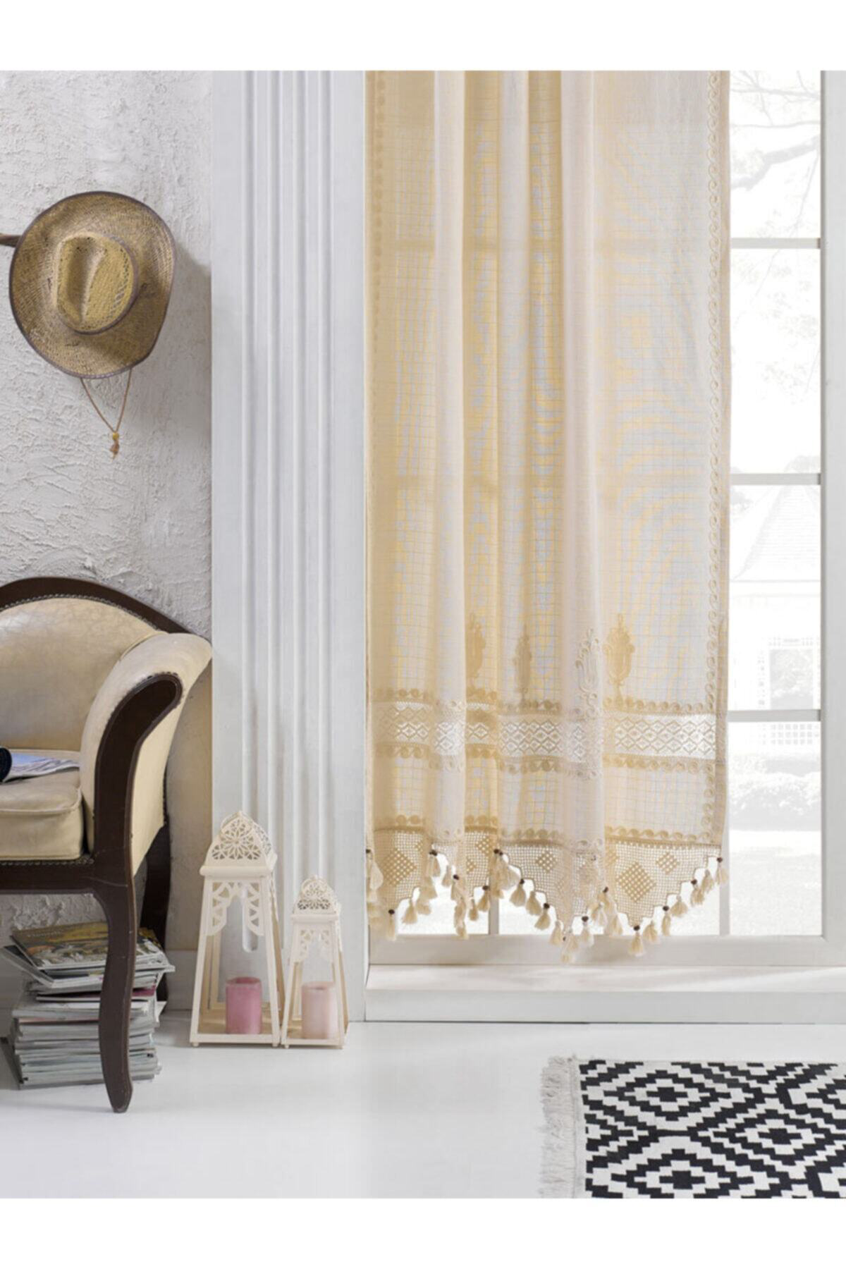 Buldan Işi Laseli Lale Desen Dantelli Perde