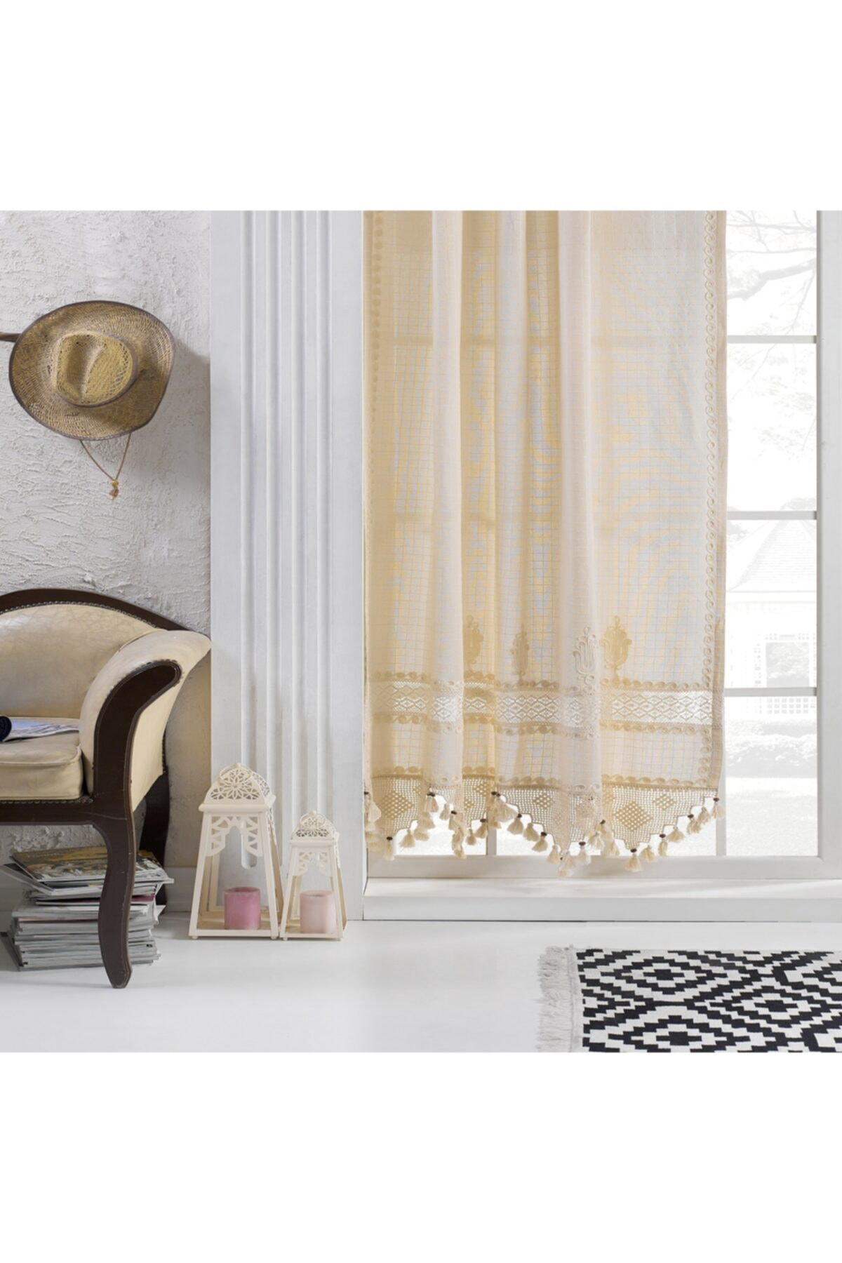 Buldan Concept Buldan İşi Laseli Lale Desen Dantelli Perde