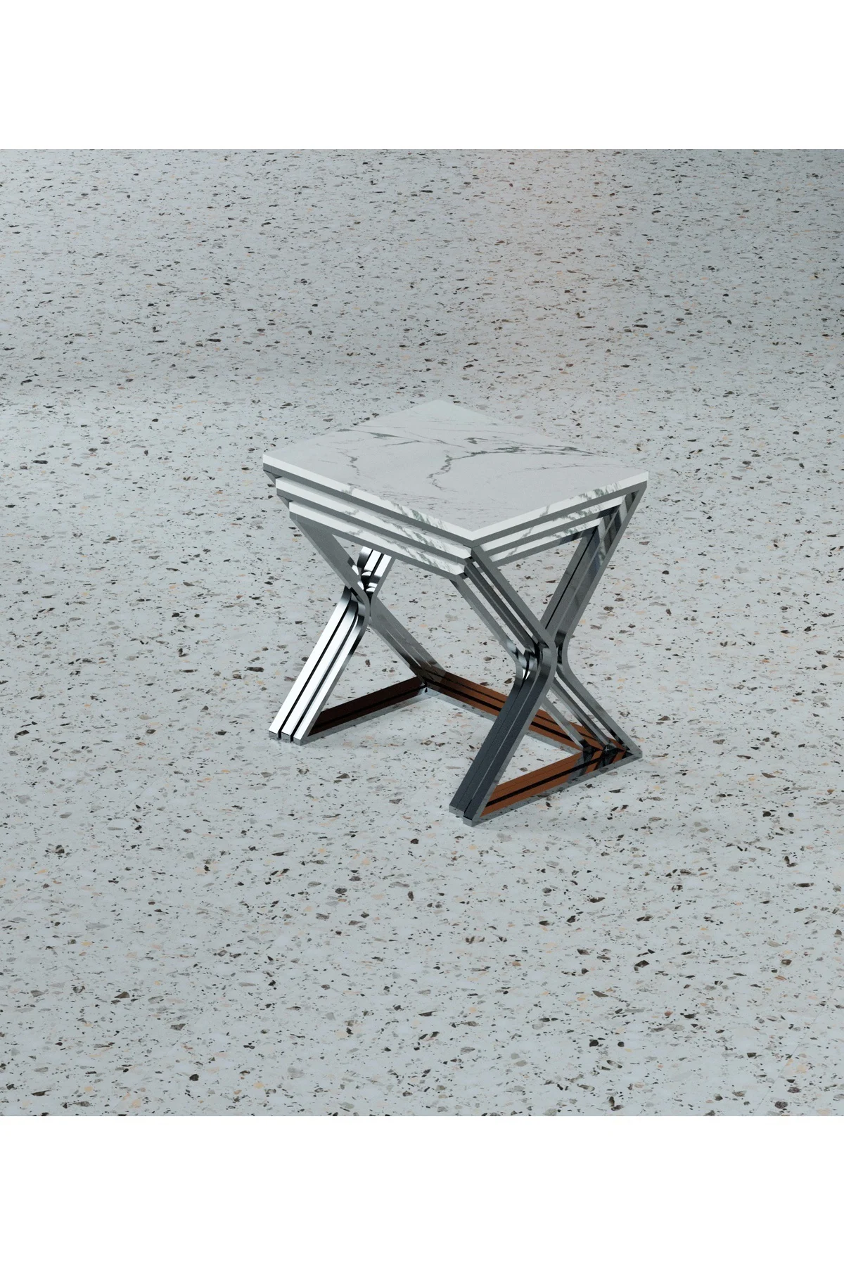 Bulut 3lü Zigon Sehpa Krom Ayak Beyaz Mermer