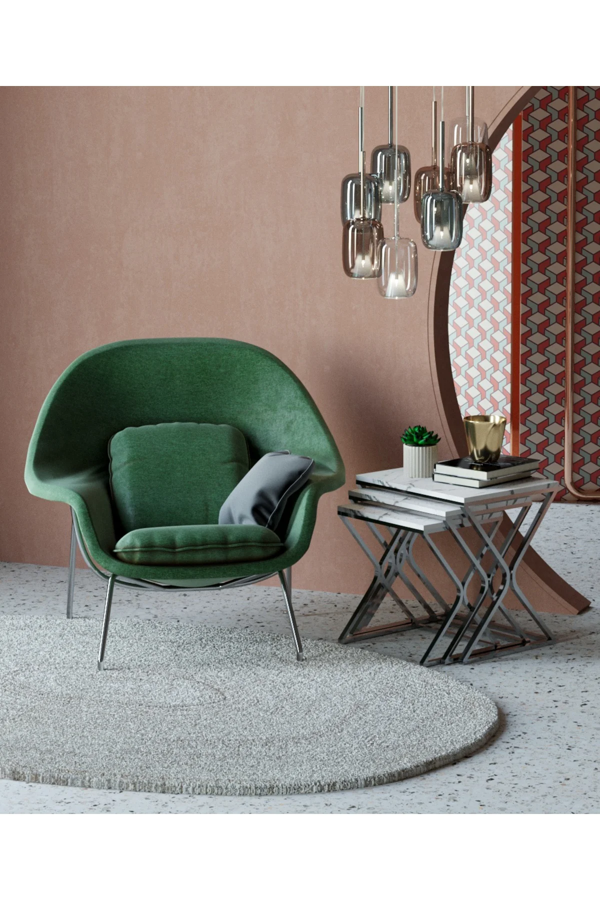 Bulut 3lü Zigon Sehpa Krom Ayak Beyaz Mermer