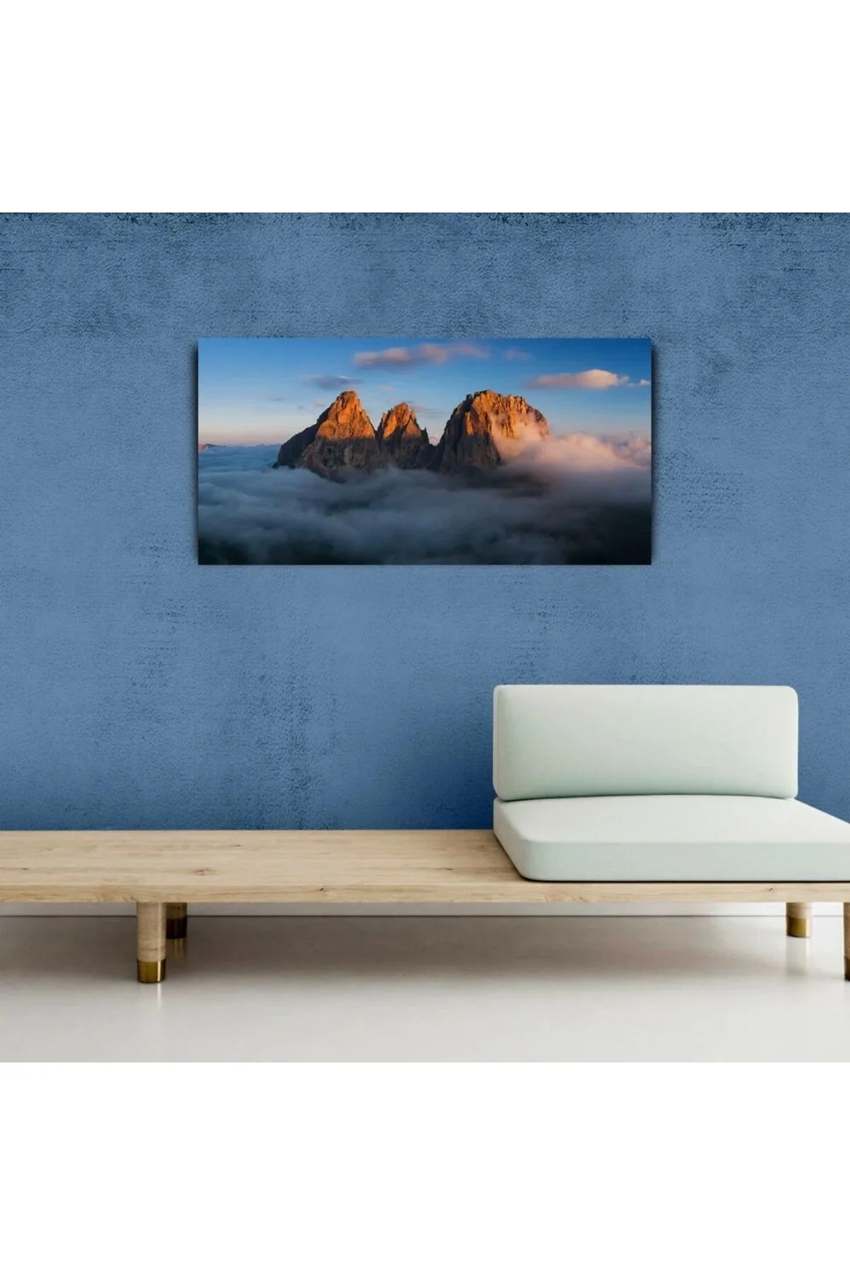 Bulutların üzerinde Kayalık Dağ Zirvesi Kanvas Tablo 60 x 120