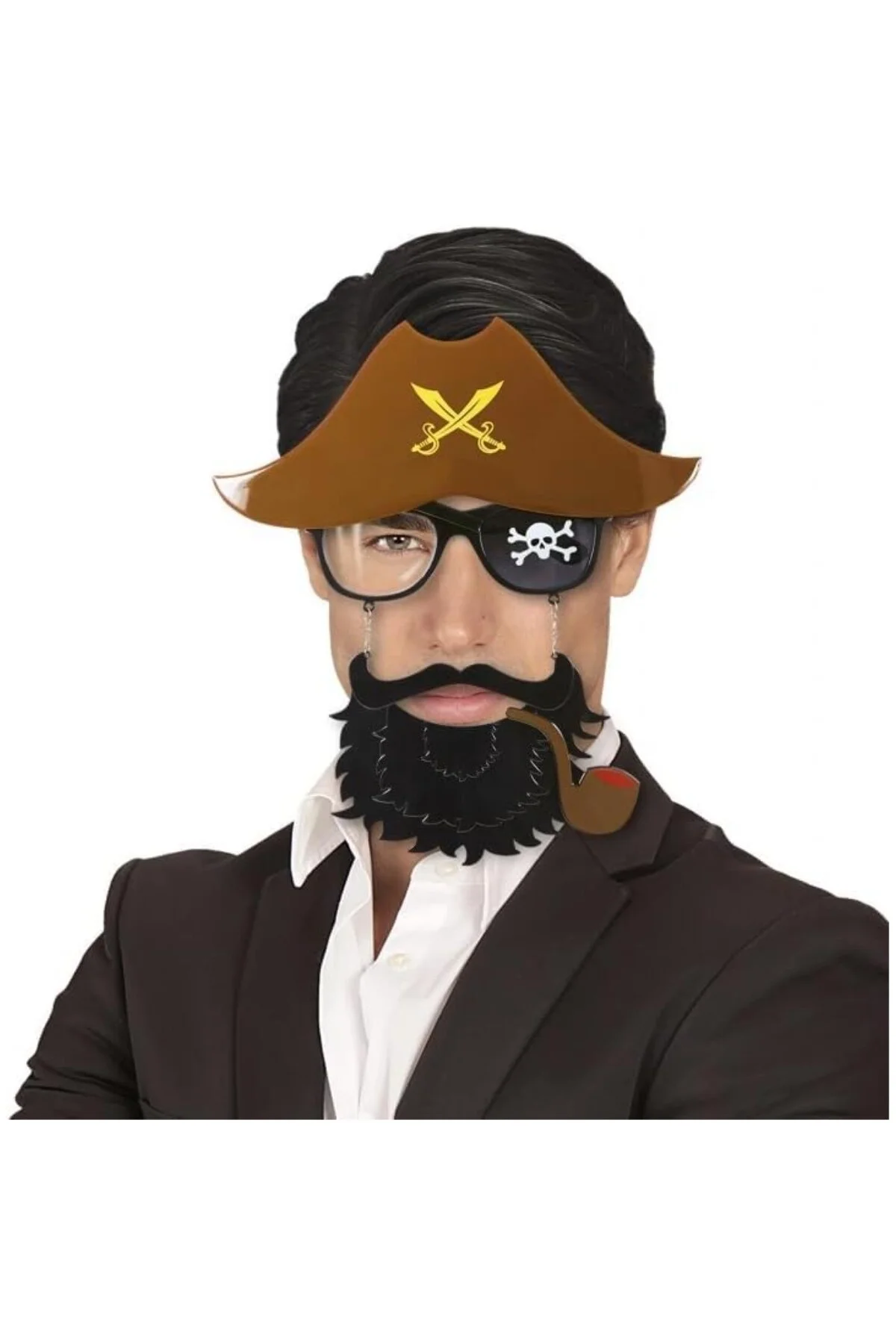 BulutRetail Kahve Şapkalı Pipolu Jack Sparrow Gözlüğü