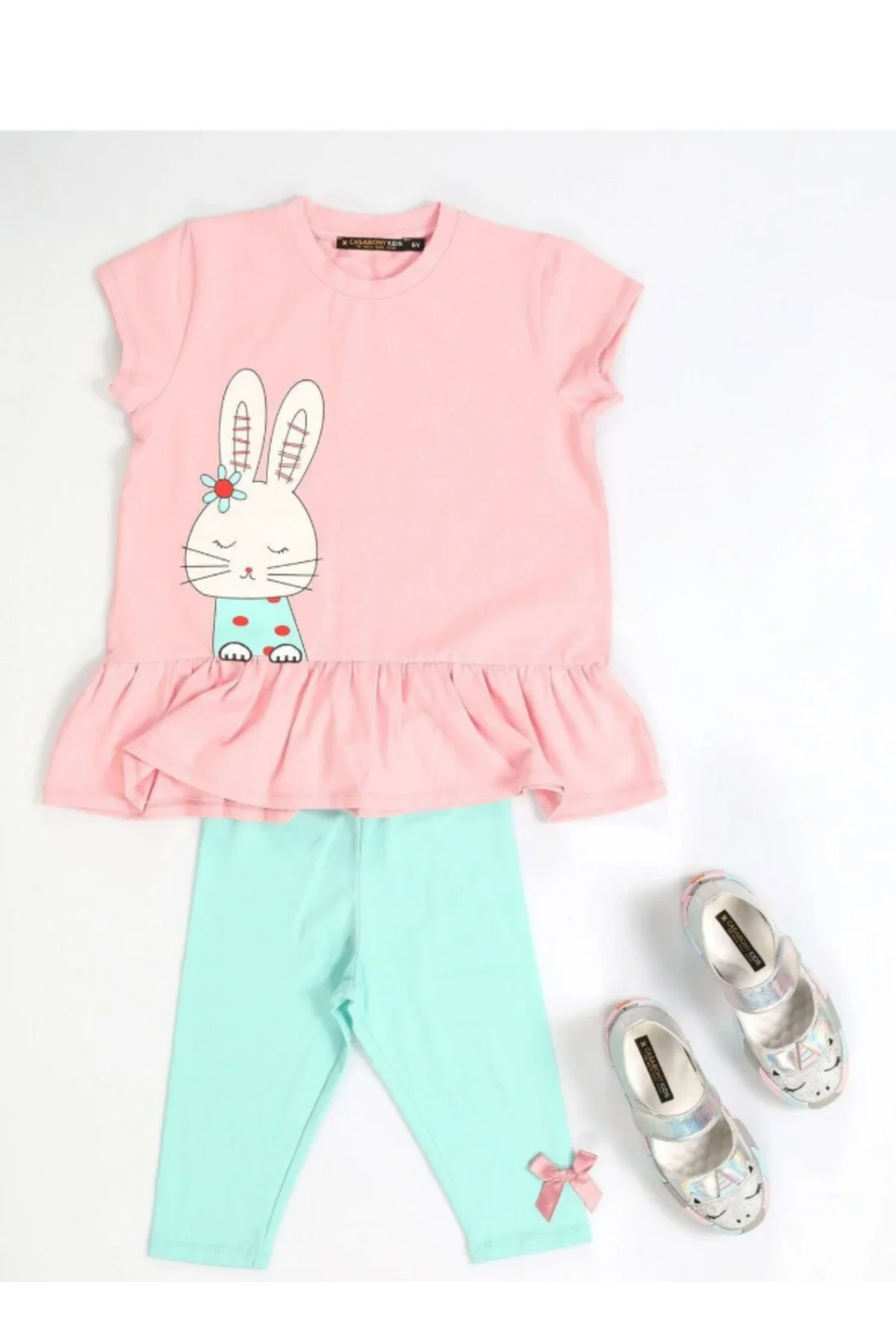 Bunny Kolları Fırfırlı Tunik + Tayt Takım