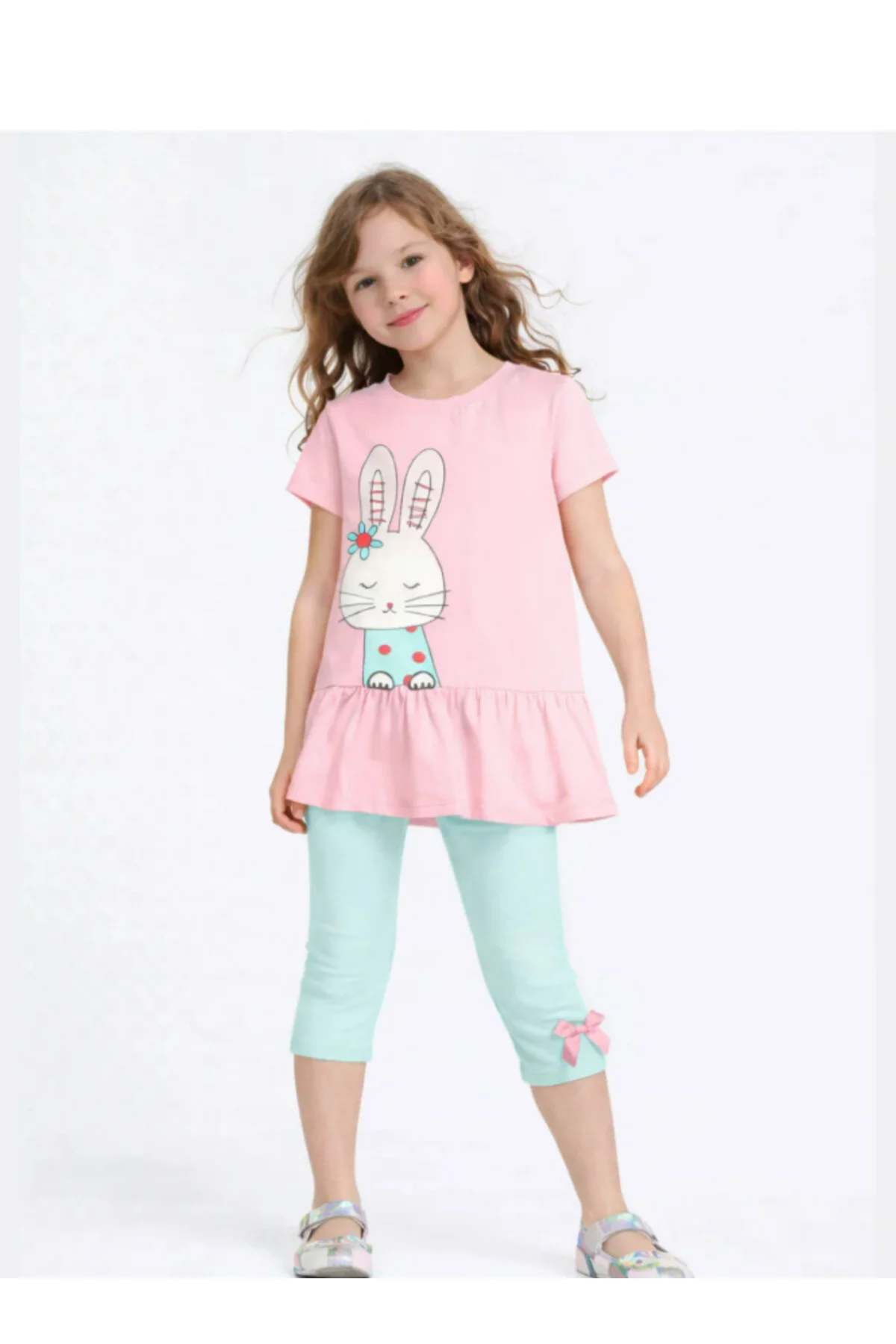 Bunny Kolları Fırfırlı Tunik + Tayt Takım