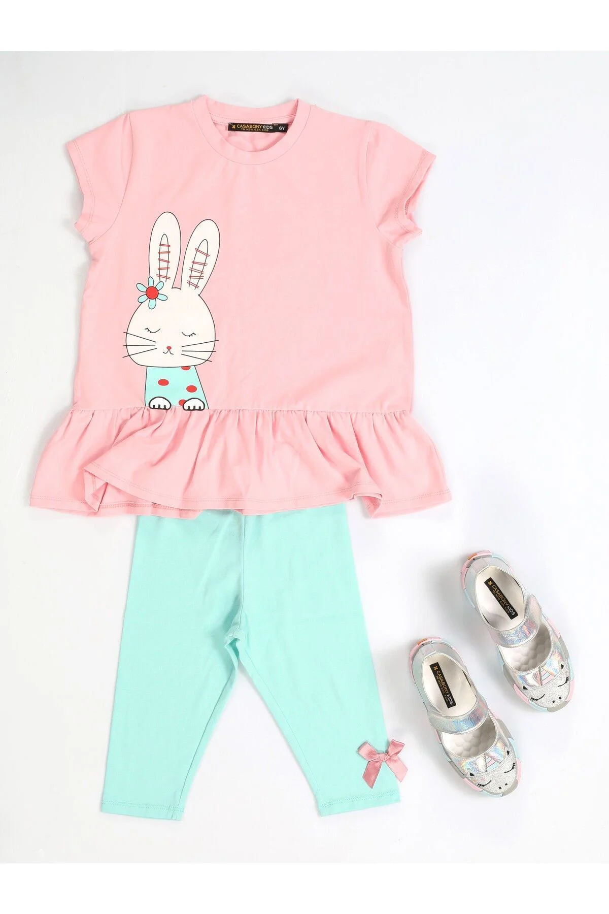 Bunny Kolları Fırfırlı Tunik + Tayt Takım