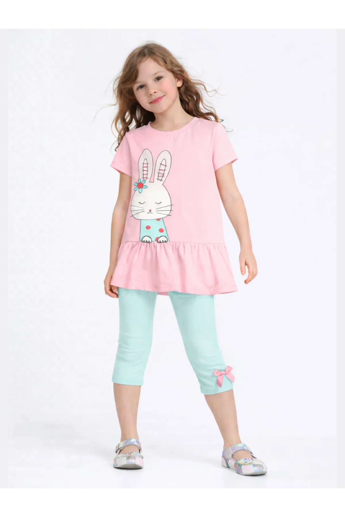 Bunny Kolları Fırfırlı Tunik + Tayt Takım