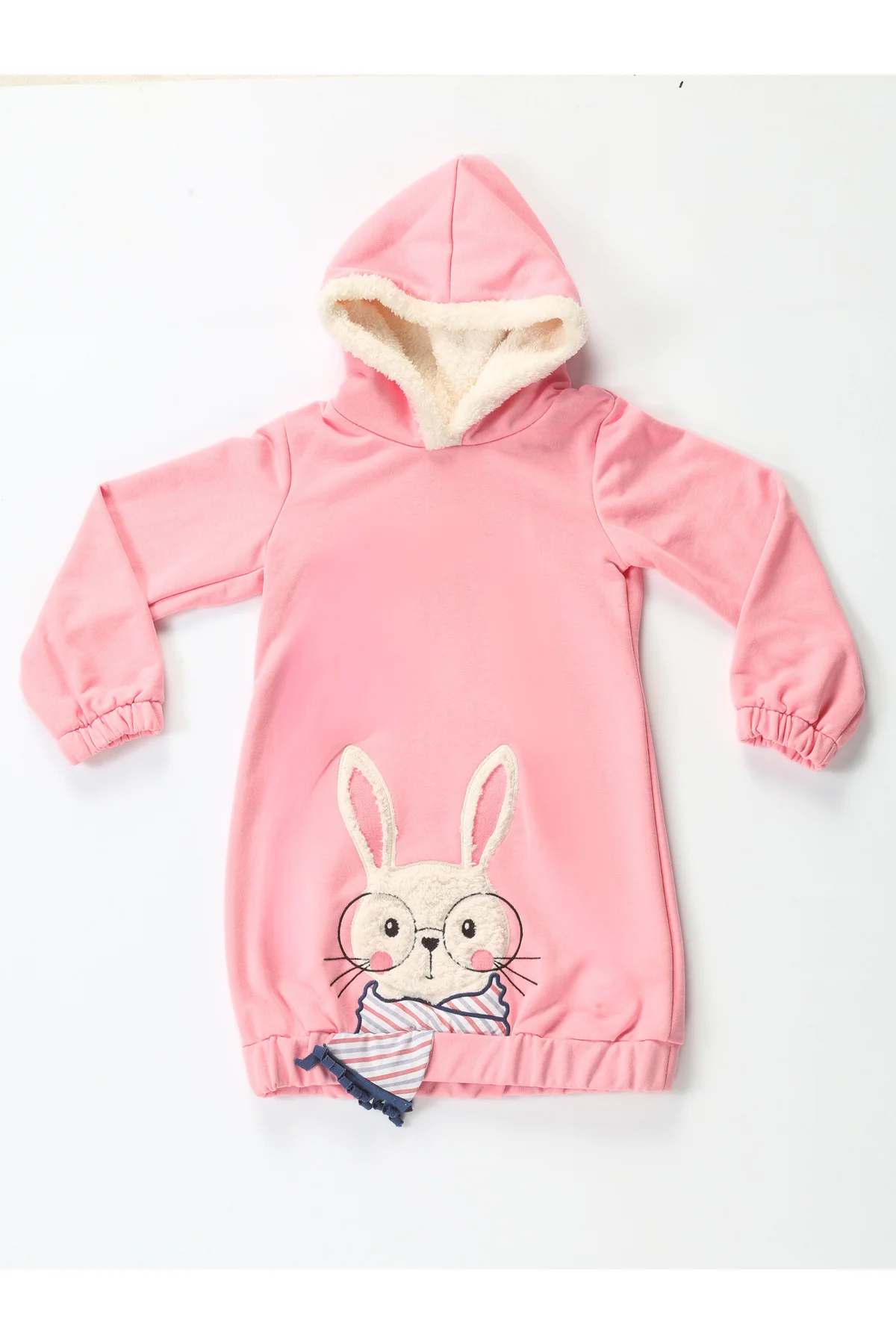 Bunny Soft Kapişonlu Pembe Kız Çocuk Elbise
