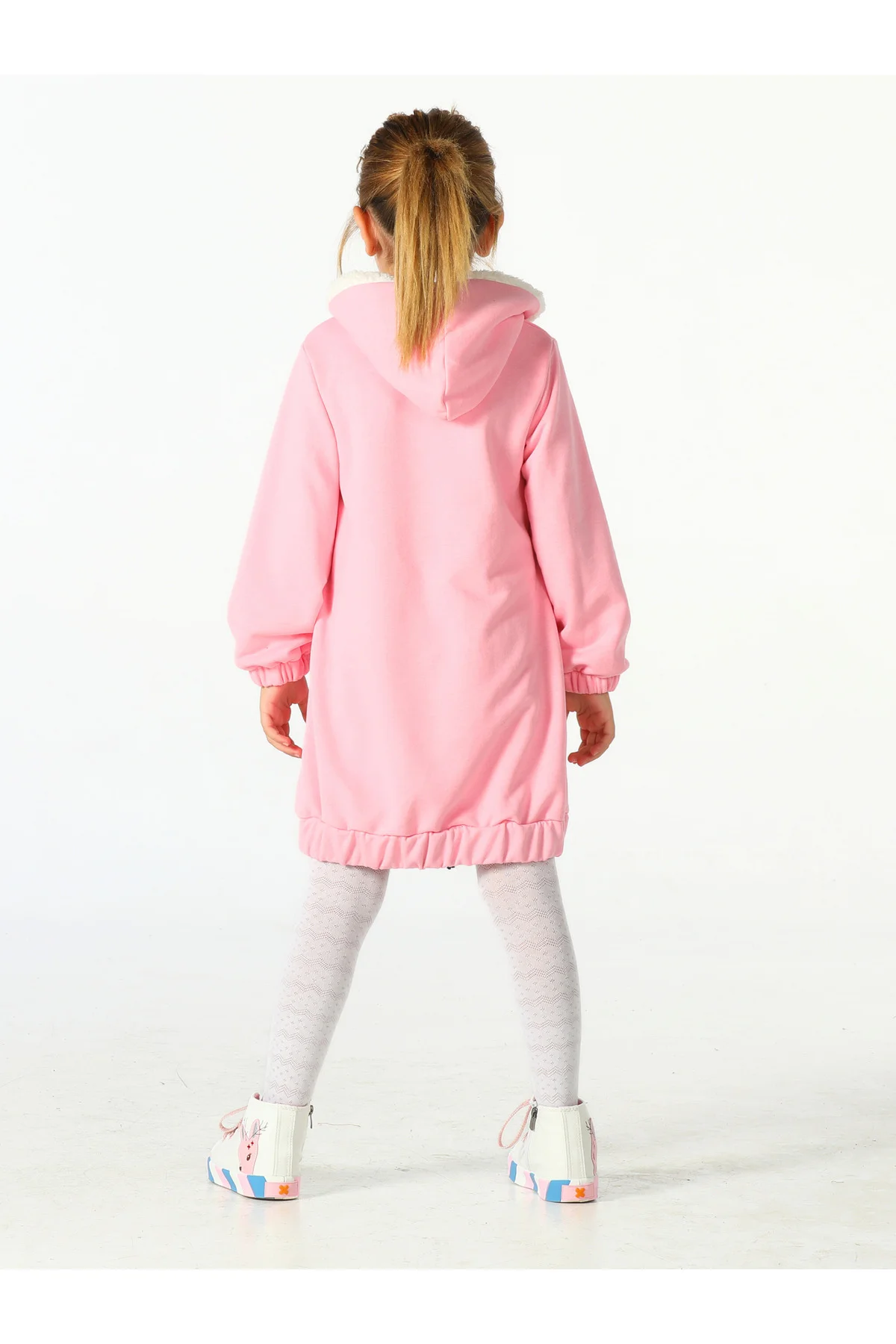Bunny Soft Kapişonlu Pembe Kız Çocuk Elbise