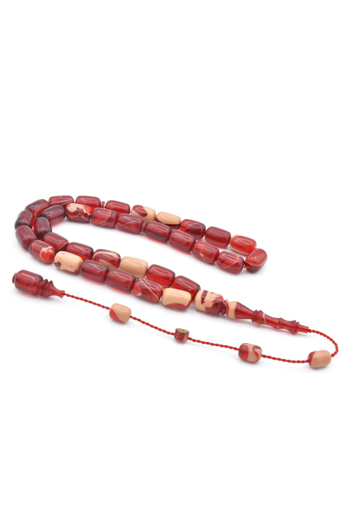 Murty99 Bünyamin Barlak İmzalı Kapsül Kesim Kırmızı Beyaz Sıkma Kehribar Tesbih