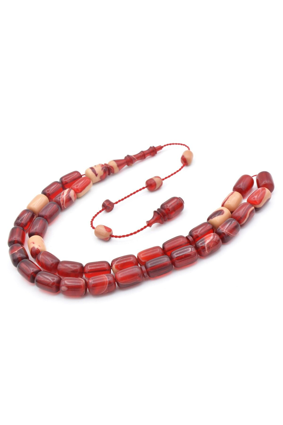 Murty99 Bünyamin Barlak İmzalı Kapsül Kesim Kırmızı Beyaz Sıkma Kehribar Tesbih