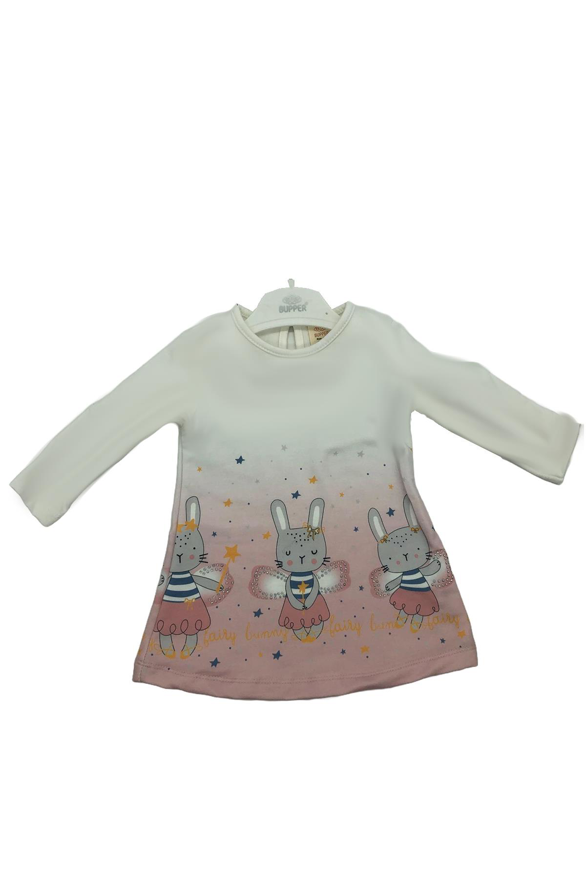 BupperKids Kız Bebek Sihirli Tavşan Desenli Bebek Yelekli Elbise 