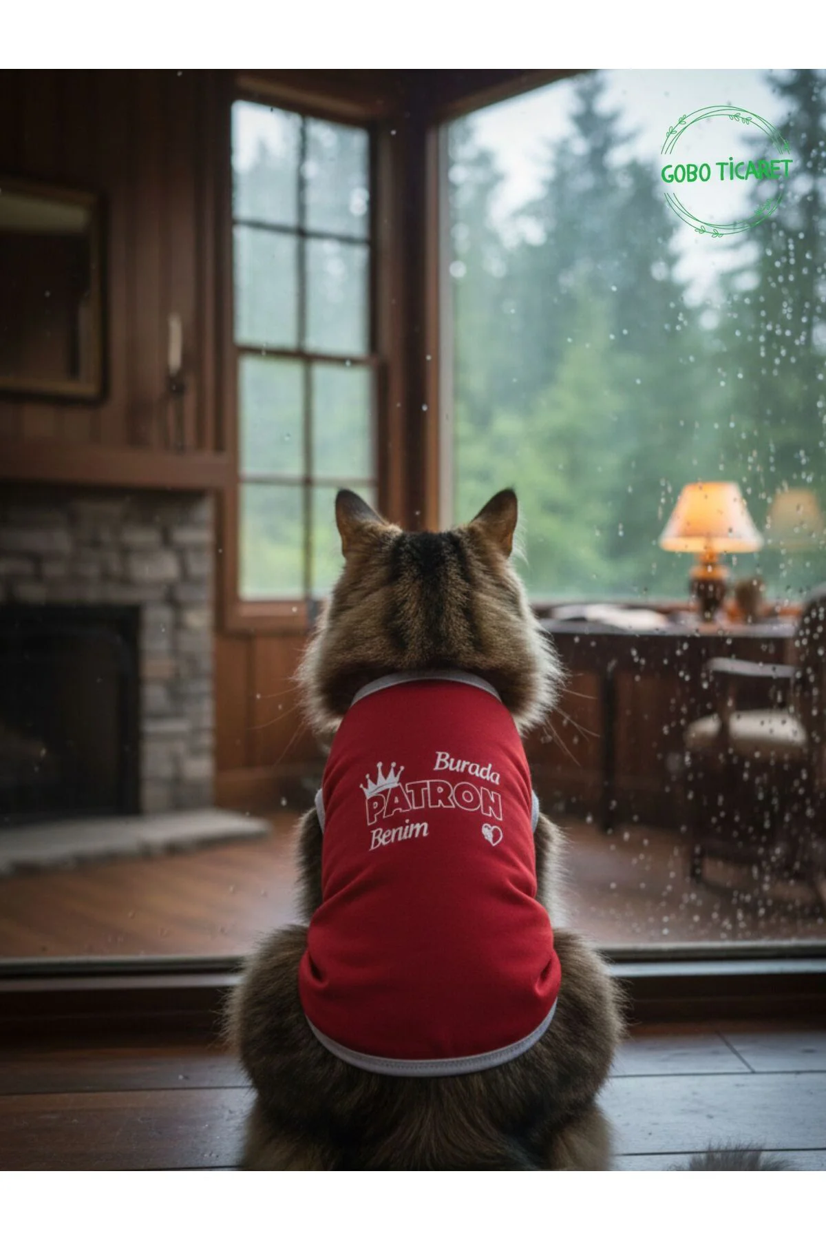 Burada Patron Benim Yazılı Kırmızı Kedi ve Köpek Kıyafeti Elbises