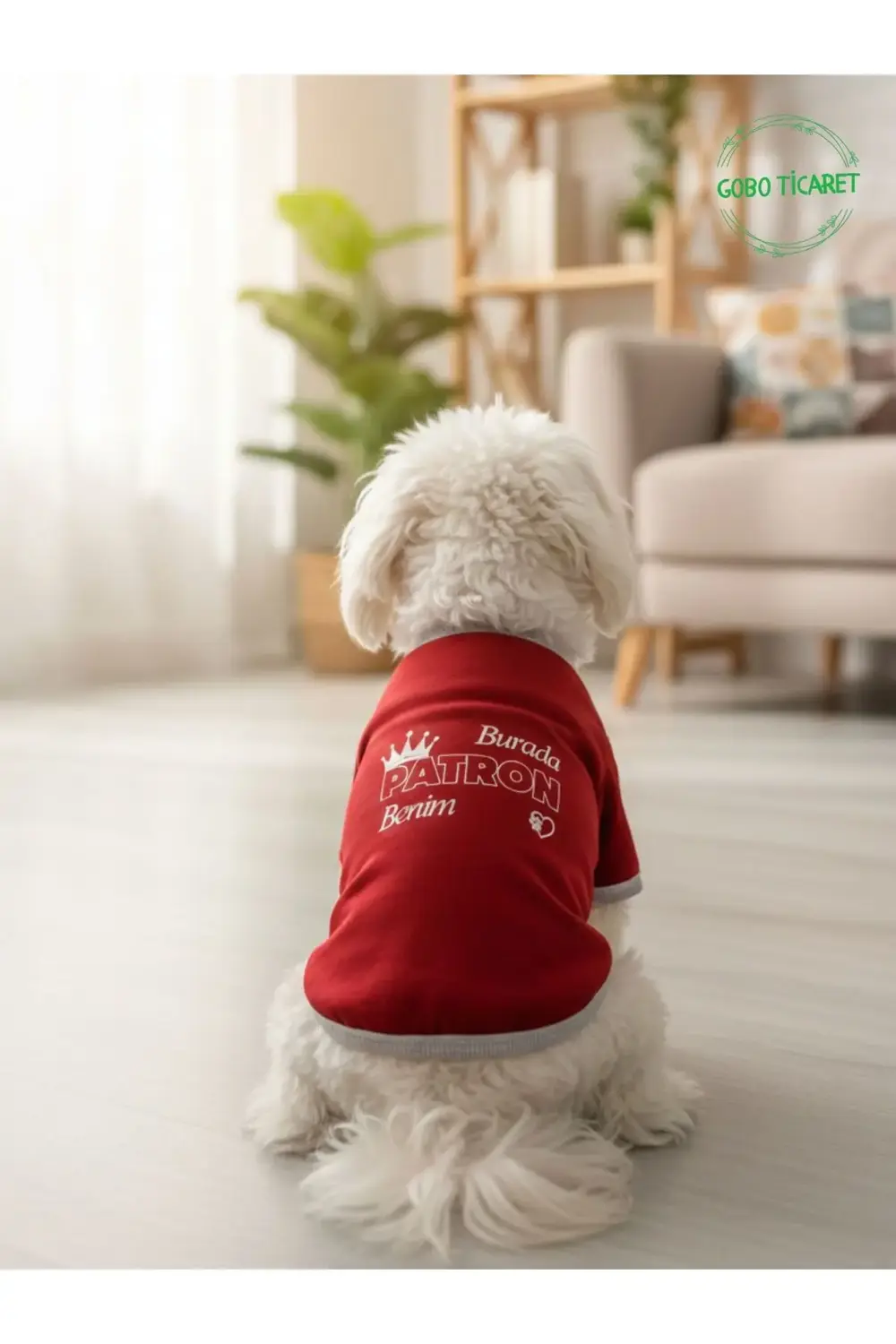 Burada Patron Benim Baskılı Kırmızı Kedi ve Köpek Kıyafeti Elbise