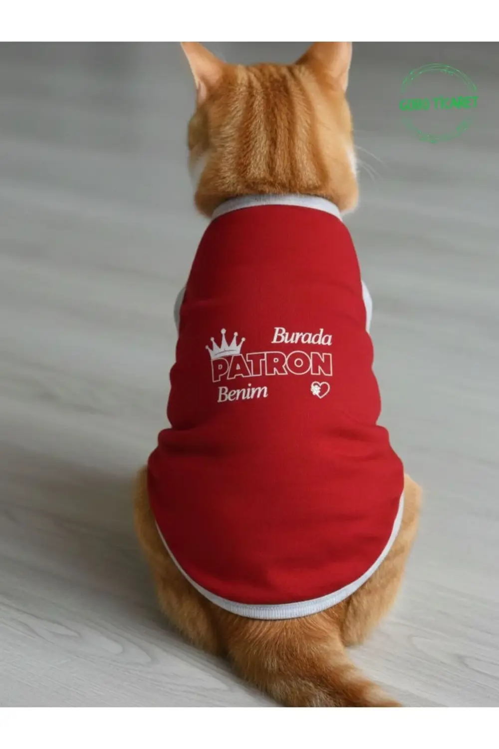 Burada Patron Benim Baskılı Kırmızı Kedi ve Köpek Kıyafeti Elbise