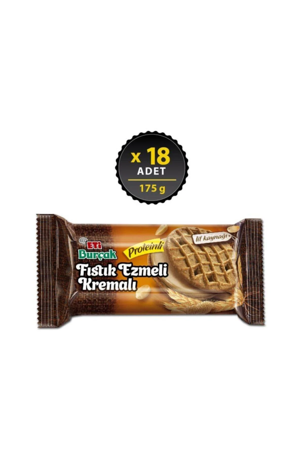 Burçak Fıstık Ezmeli Kremalı Proteinli Bisküvi 175 g x 18 Adet