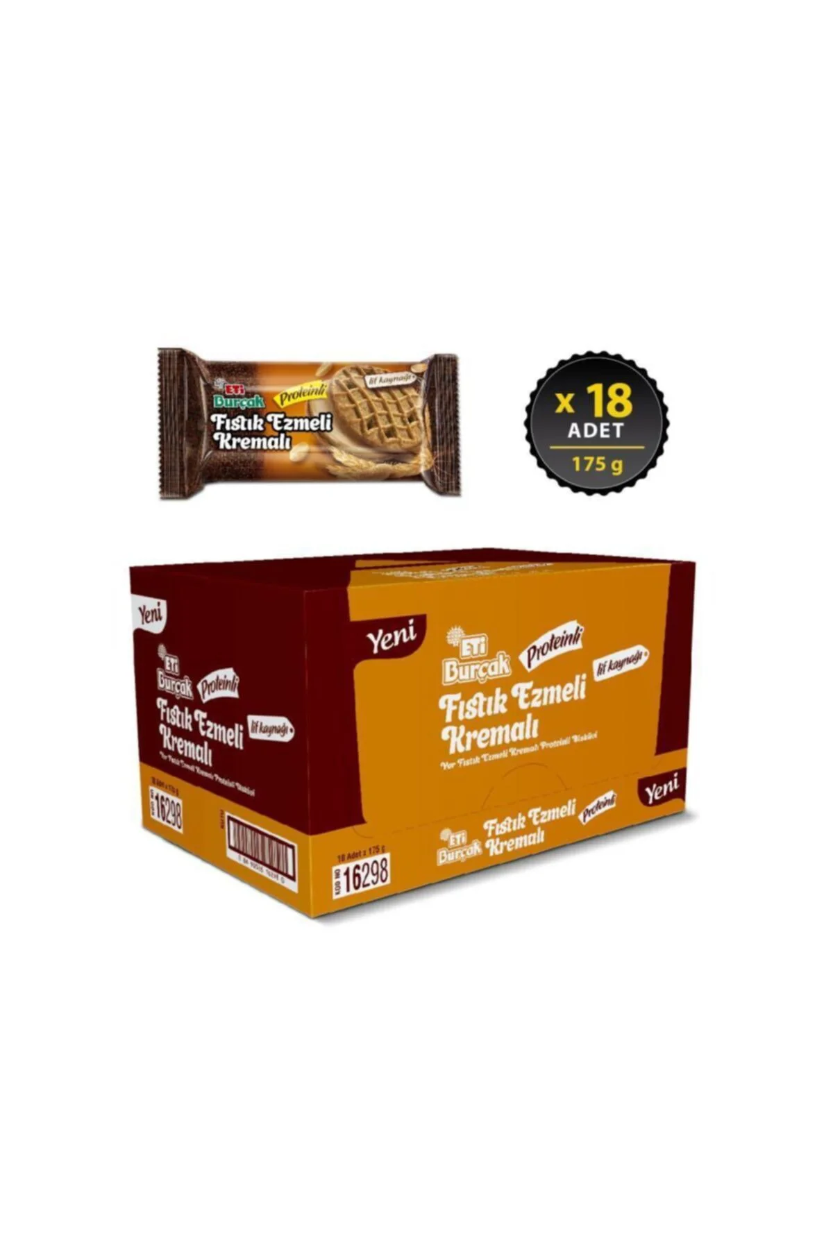Burçak Fıstık Ezmeli Kremalı Proteinli Bisküvi 175 g x 18 Adet