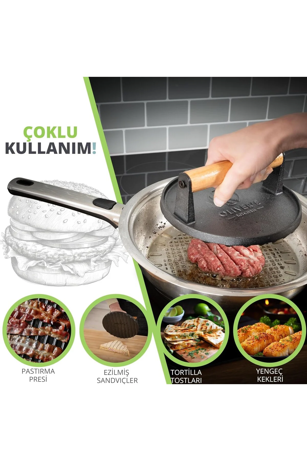 ® Burger Presi - Yüksek Kaliteli, Ağır Hizmet Tipi, Dökme Demir -