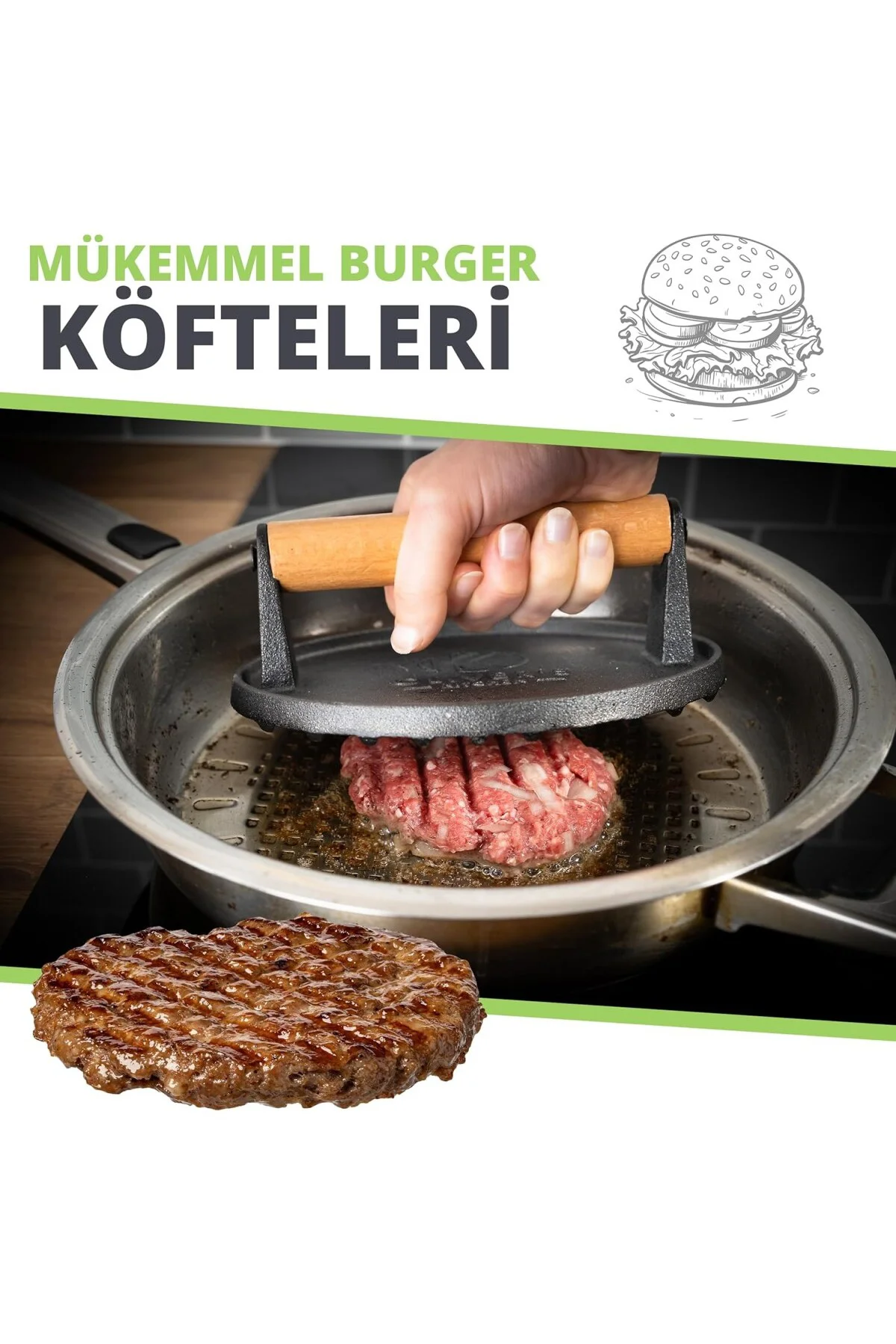® Burger Presi - Yüksek Kaliteli, Ağır Hizmet Tipi, Dökme Demir -