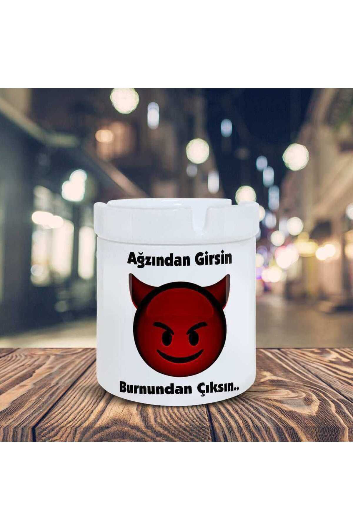 Asilmeydan Burnundan Çıksın Espirili Emoji Baskılı Küllük Kül Tablası-30147