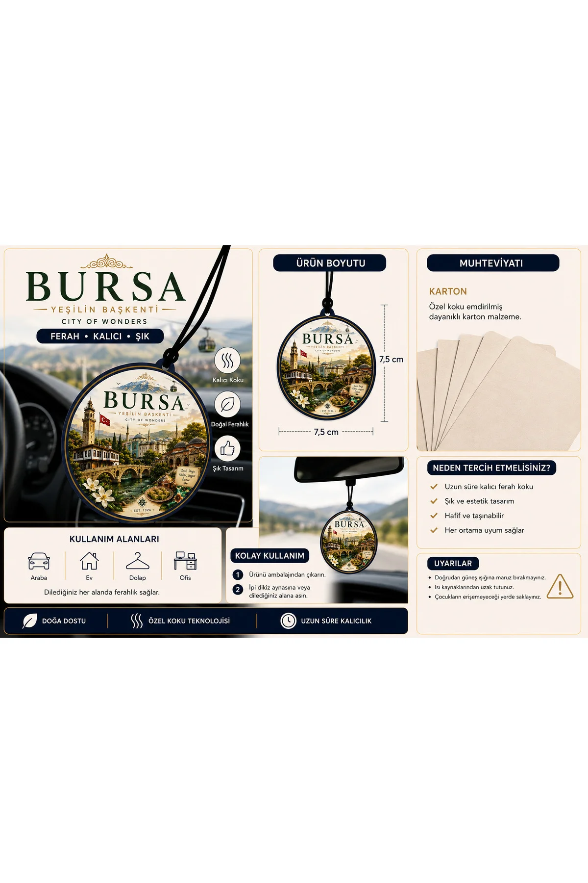 Bursa Şehri Tasarımlı Oto Kokusu,Araba Kokusu,Oto Aksesuarı ve Di