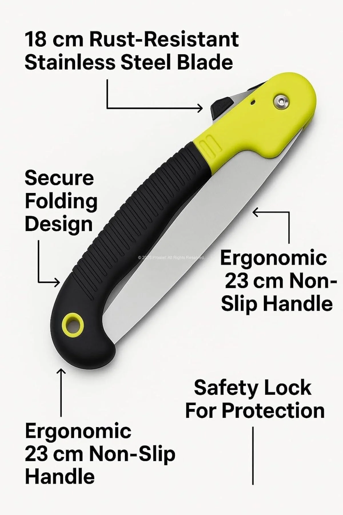Busstier Katlanır Budama Testeresi, 18 cm Paslanmaz Çelik Bıçak, 23 cm Kaymaz Ergonomik Sap, Güvenli - Görsel 3