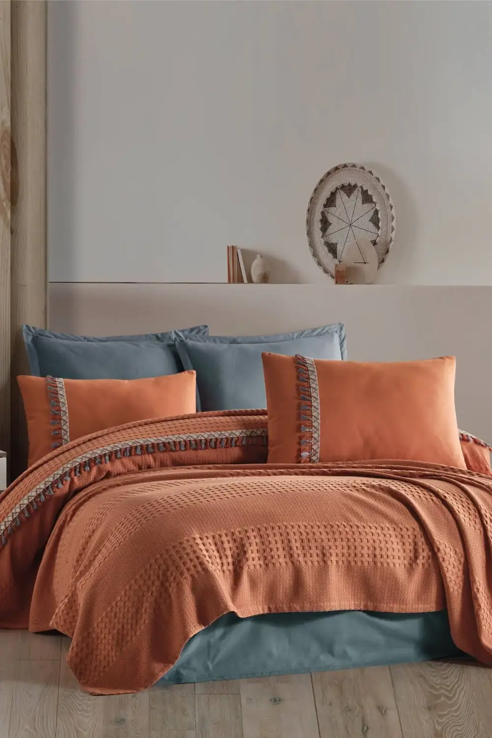 Clasy Butik Çift Kişilik Pike Takımı Bohemline Kremit