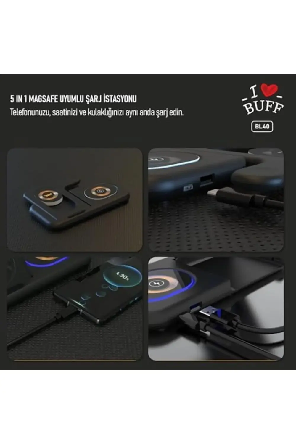 buybeam LABS BL40 5in1 Telefon Kulaklık Tutucu Kablosuz Led Işıkl