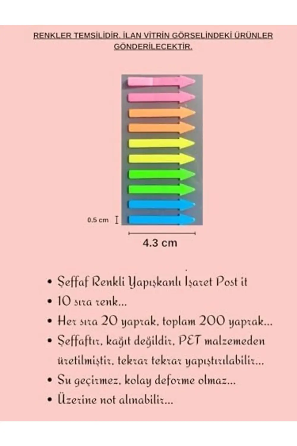 buybeam Şeffaf Renkli Yapışkanlı Not Kağıdı İşaret Şerit (İşaret