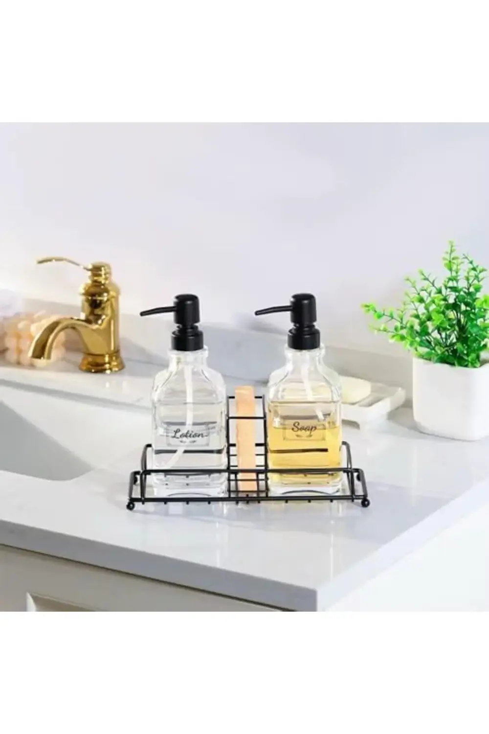 buyflair 2’li Metal Cam Sıvı Sabunluk ve Losyonluk Seti – Süngerl