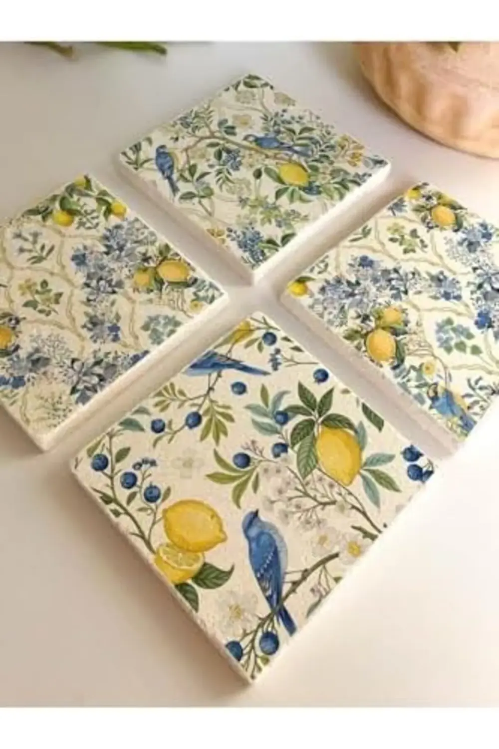 buyflair ve Kuş Desenli Taş Altlığı 4’lü Set, Yazlık Sunum Ürünü