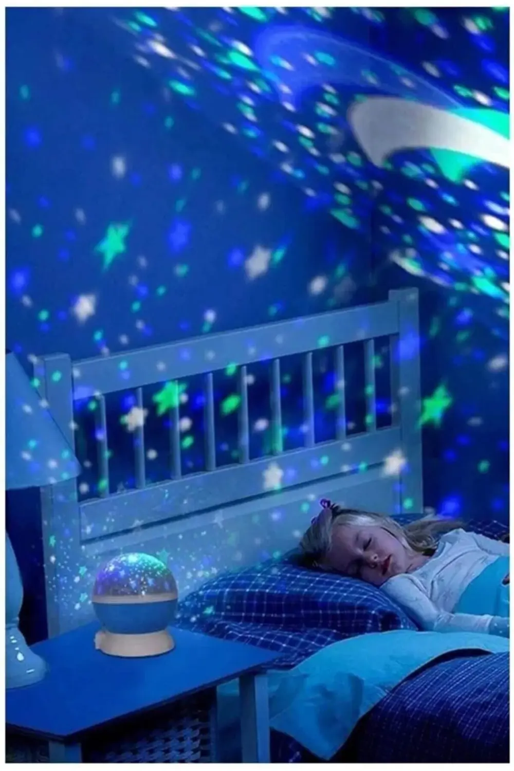 buyglint Mavi Dönen Projeksiyon Gece Lambası Star Ay Yıldız Led f
