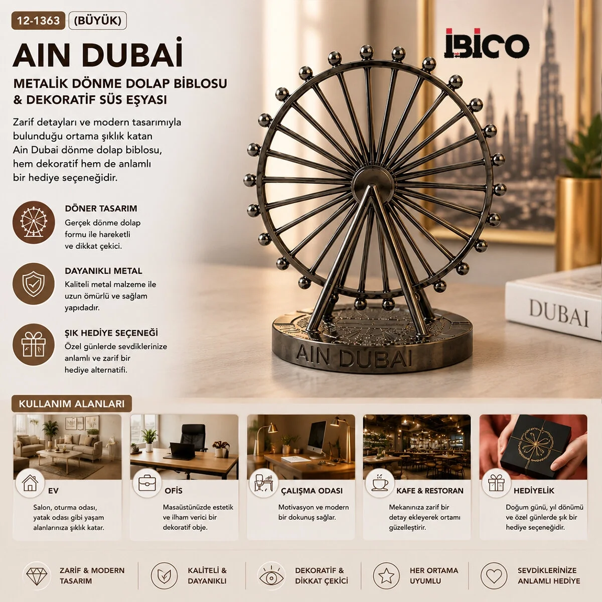 Büyük Aın Dubai Metalik Dönme Dolap Biblosu - Dekoratif Süs Eşyası Krom - Bakır Bx40 Büyük Aın Dubai Metalik Dönme Dolap Biblosu - Dekoratif Süs Eşyası Krom - Bakır Bx40