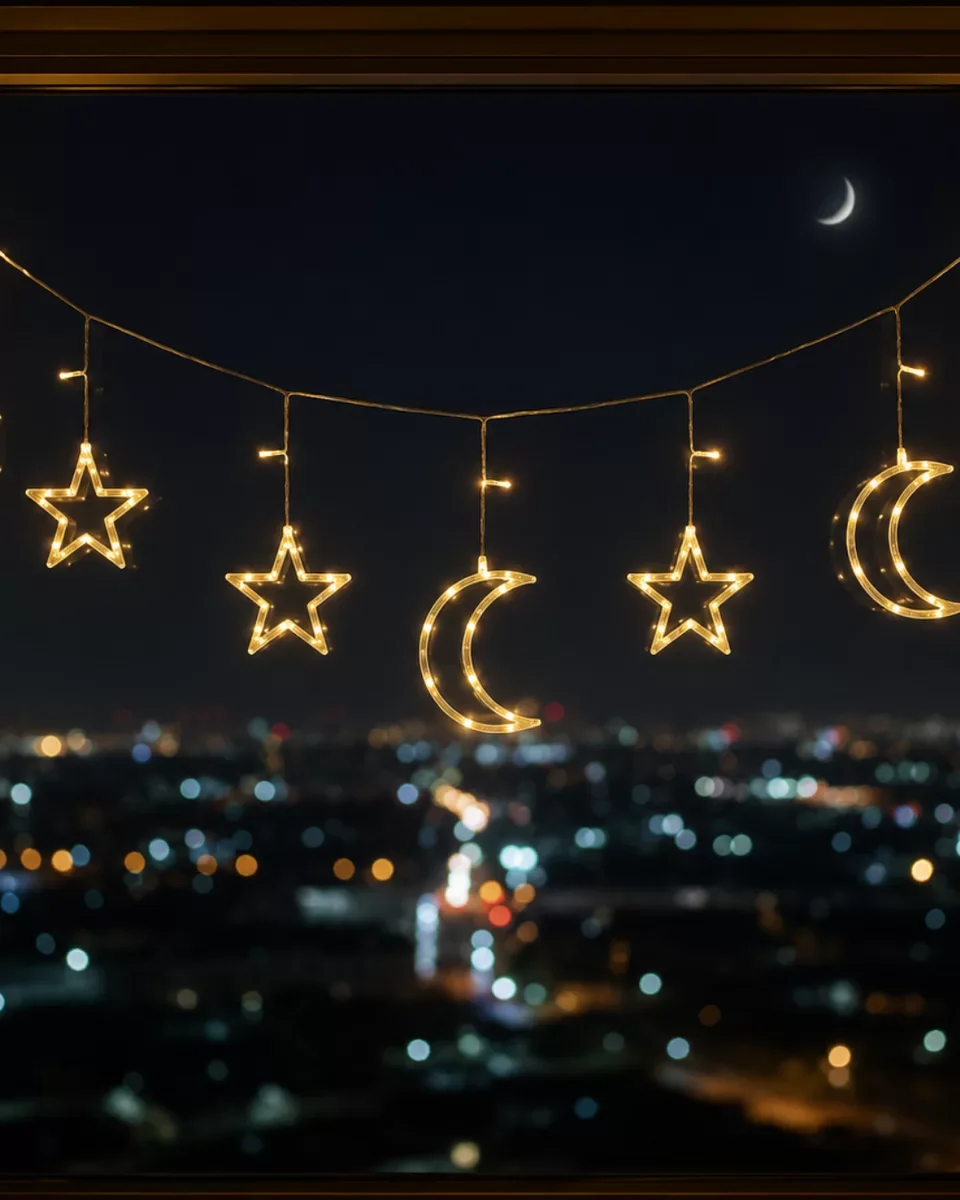 Büyük Ay Yıldız LED Ramazan Süsü Sıcak Beyaz Dekoratif Işık - Manevi Huzur ve Estetik