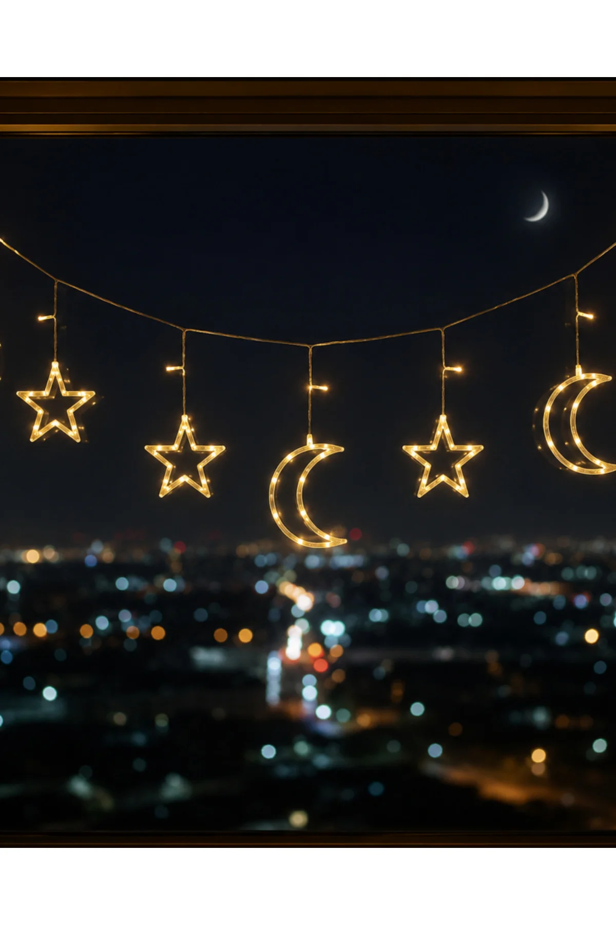 Büyük Ay Yıldız LED Ramazan Süsü Sıcak Beyaz Dekoratif Işık