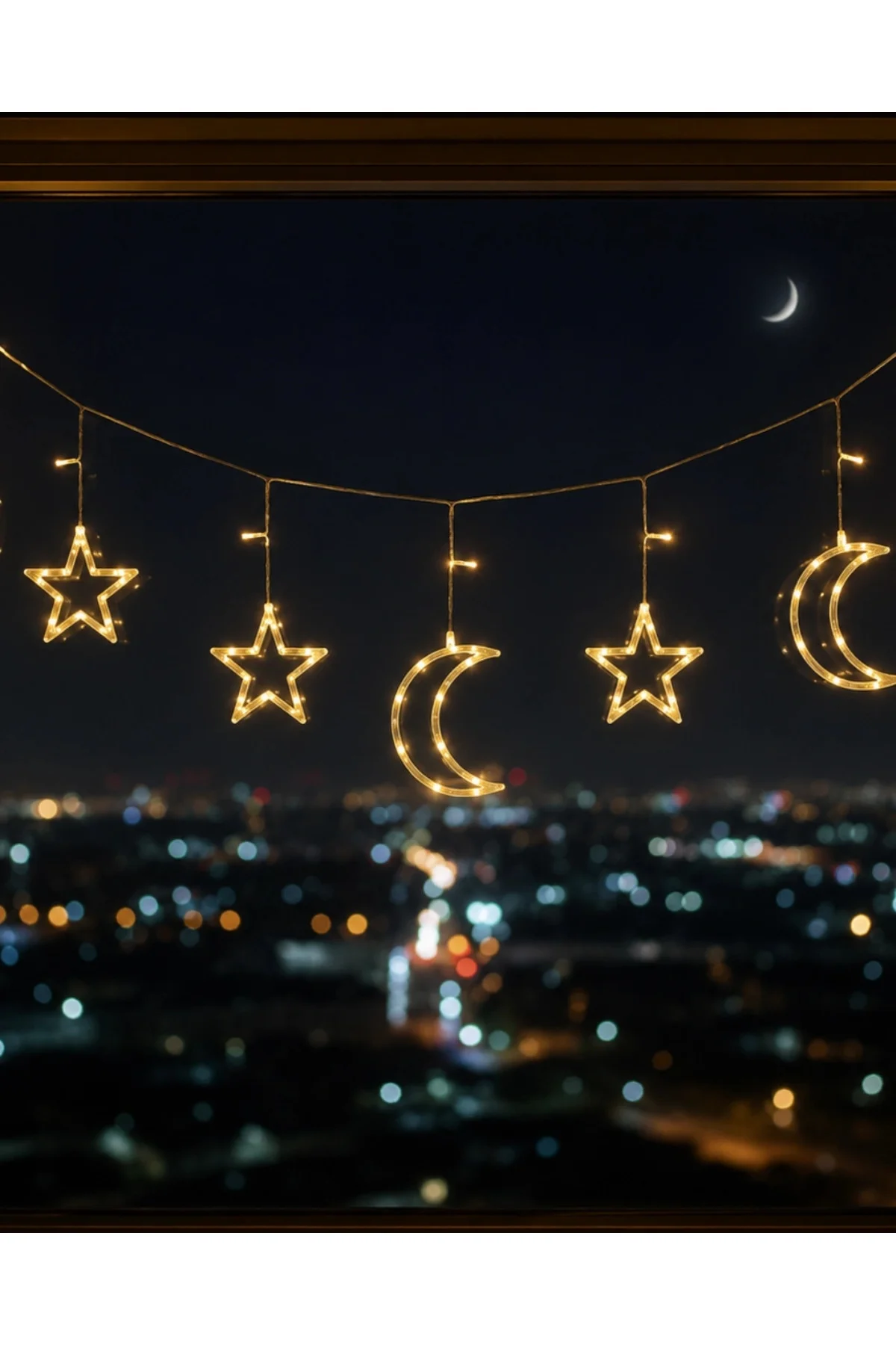 Büyük Ay Yıldız Led Ramazan Süsü Sıcak Beyaz Dekoratif Işık