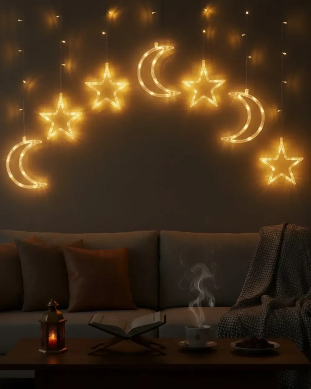 Büyük Ay Yıldız Ramazan Led Işık Dekoratif Işıklı Süs