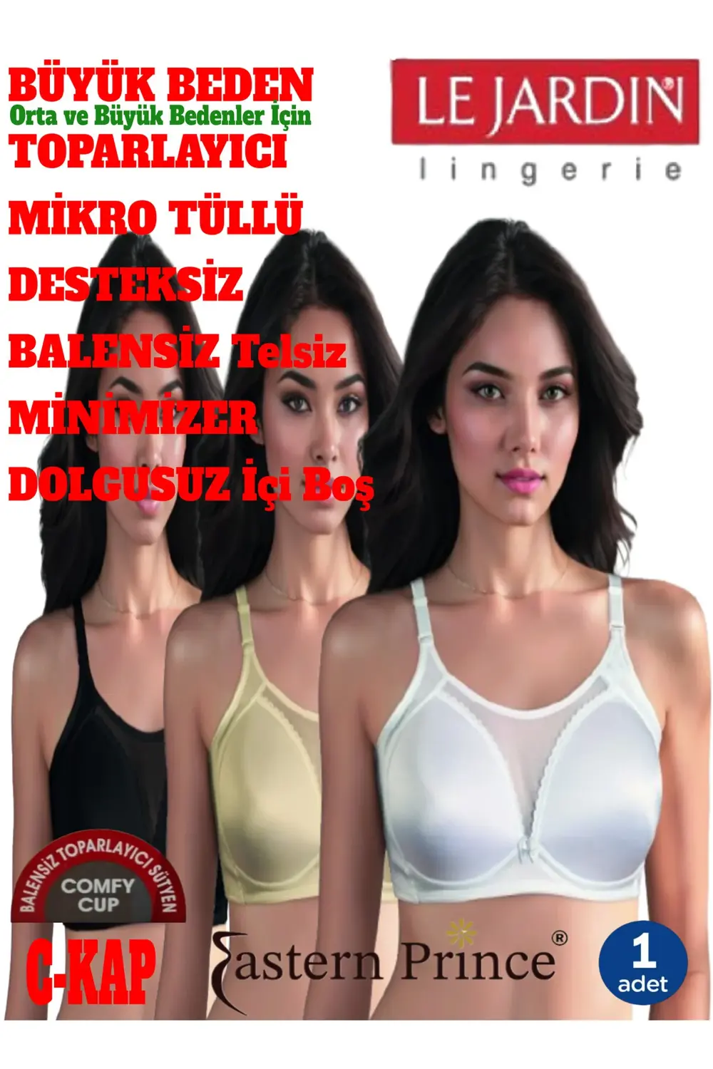 Büyük Beden Balensiz Toparlayıcı Sütyen Küçültücü Mikro Tüllü Des