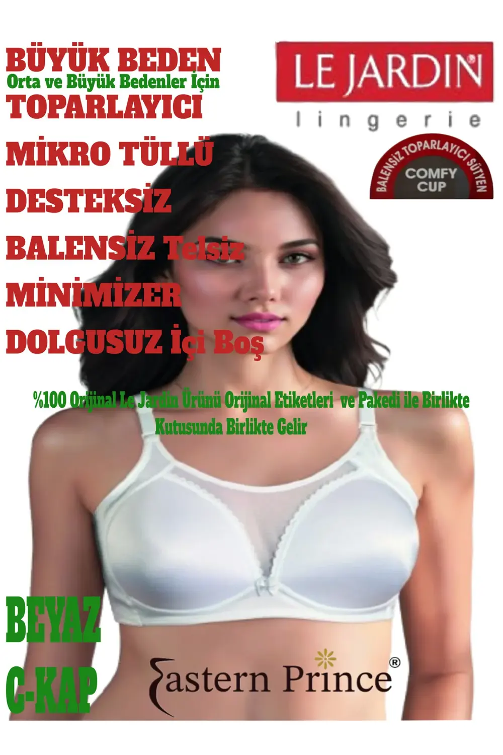 Büyük Beden Balensiz Toparlayıcı Sütyen Küçültücü Mikro Tüllü Des