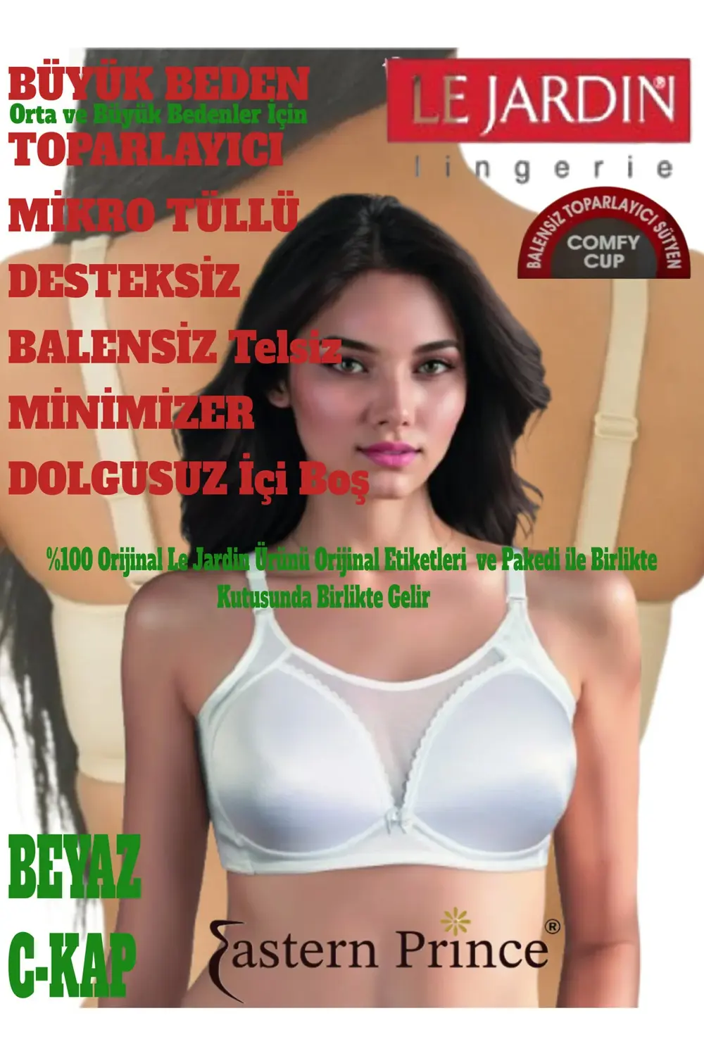 Büyük Beden Balensiz Toparlayıcı Sütyen Küçültücü Mikro Tüllü Des